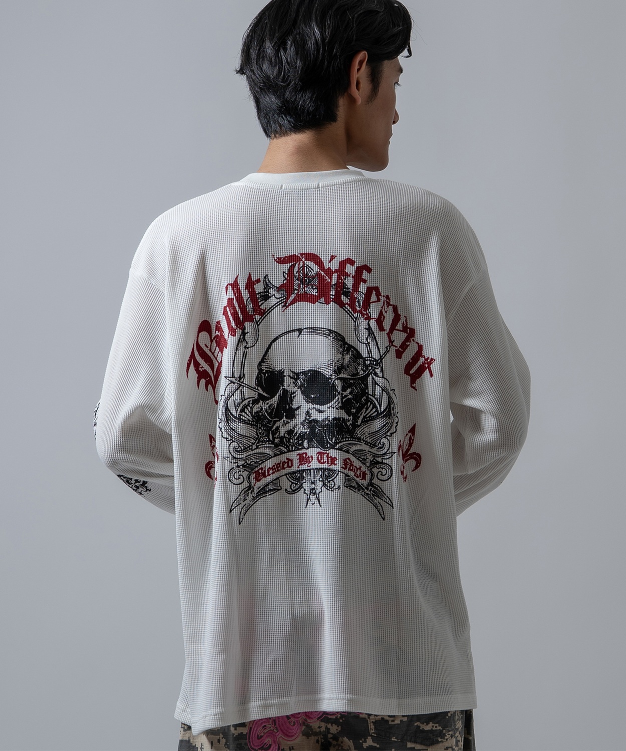 長袖Tシャツ メンズ クロススカル ワッフル ロンTEE アメカジ カジュアル Y2K ストリート 90s ストリート 韓国ファッション | improves | 02