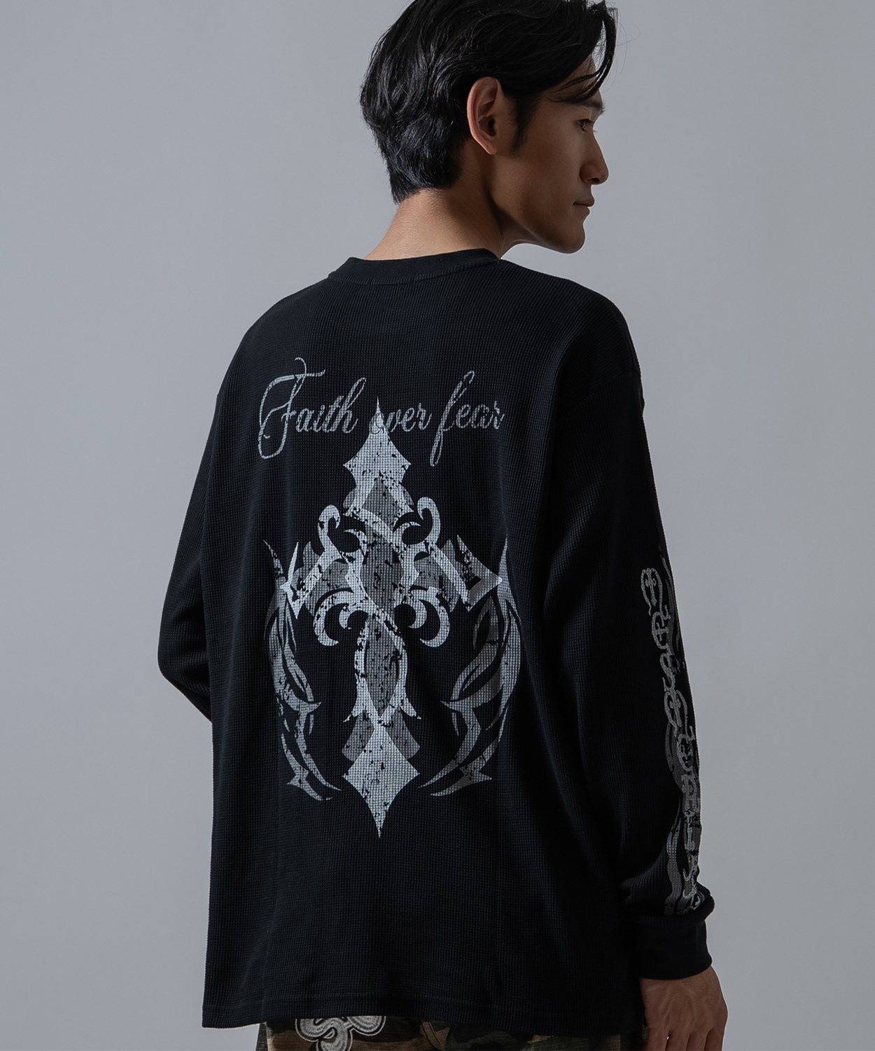 長袖Tシャツ メンズ クロススカル ワッフル ロンTEE アメカジ カジュアル Y2K ストリート 90s ストリート 韓国ファッション | improves | 03