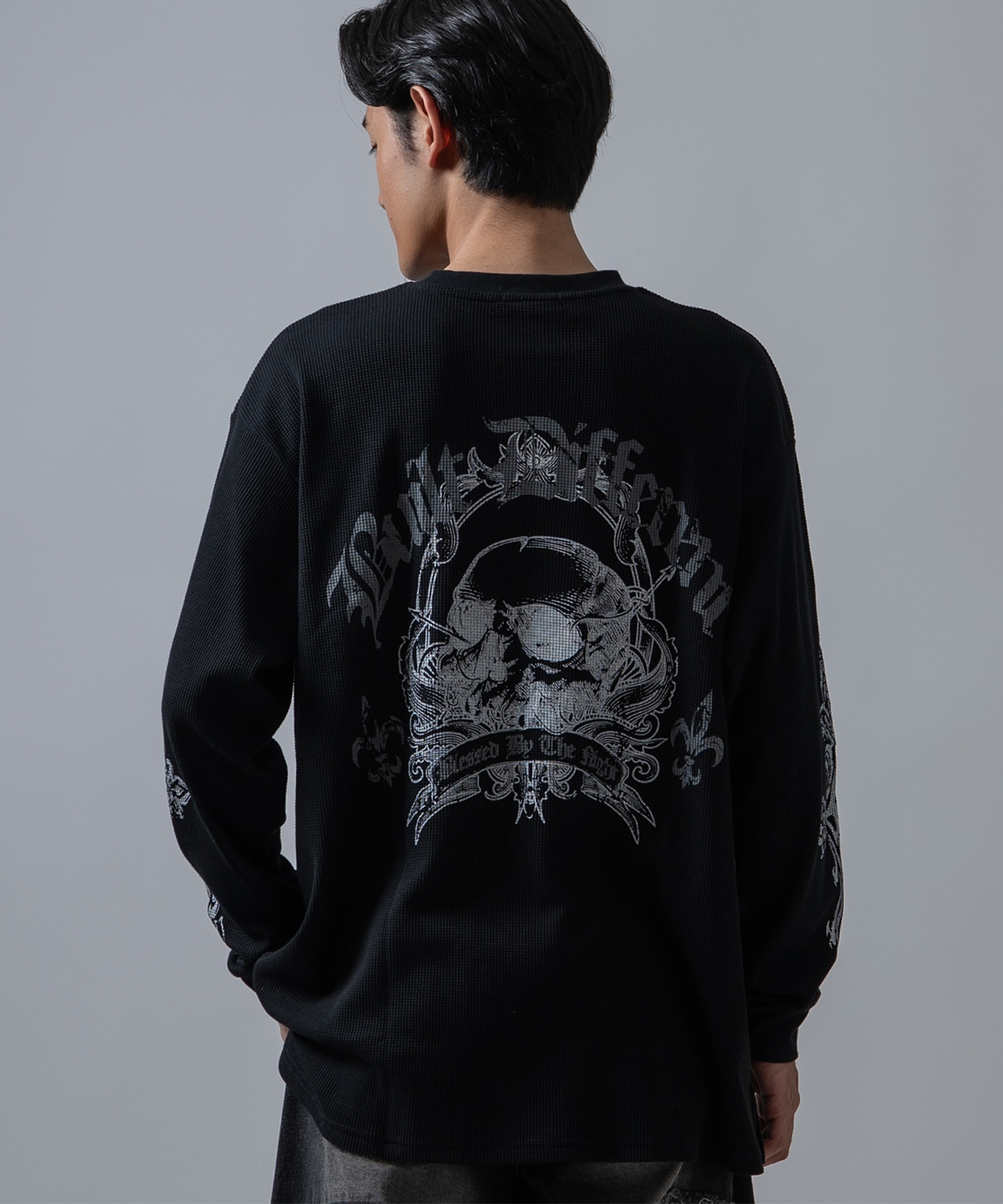 長袖Tシャツ メンズ クロススカル ワッフル ロンTEE アメカジ カジュアル Y2K ストリート 90s ストリート 韓国ファッション | improves | 04