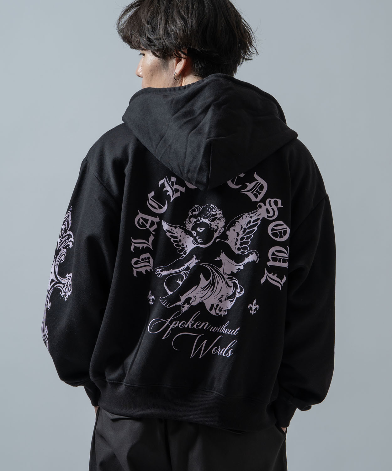 パーカー メンズ 刺しゅう ロゴ ヴィンテージ加工 ショート丈 裏起毛 スウェット ジップエンジェル クロス アメカジ ストリート 90s ストリート 韓国 | improves | 03