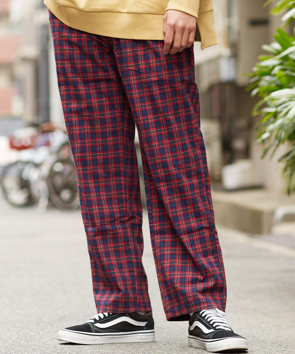 ワイド チェック パンツ メンズ 赤 ワイドパンツ バギーパンツ チェックパンツ チェック柄 セットアップ可能 赤 青 Improves インプローブス 通販 Yahoo ショッピング