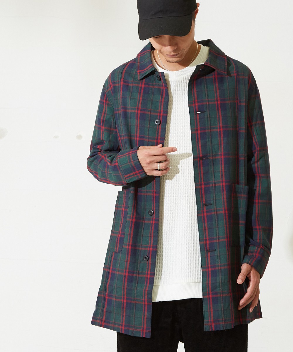 ショップコート メンズ チェックコート ロングコート ステンカラーコート チェスターコート ロング丈 ジャケット レッド 韓国 Improves Improves インプローブス 通販 Yahoo ショッピング