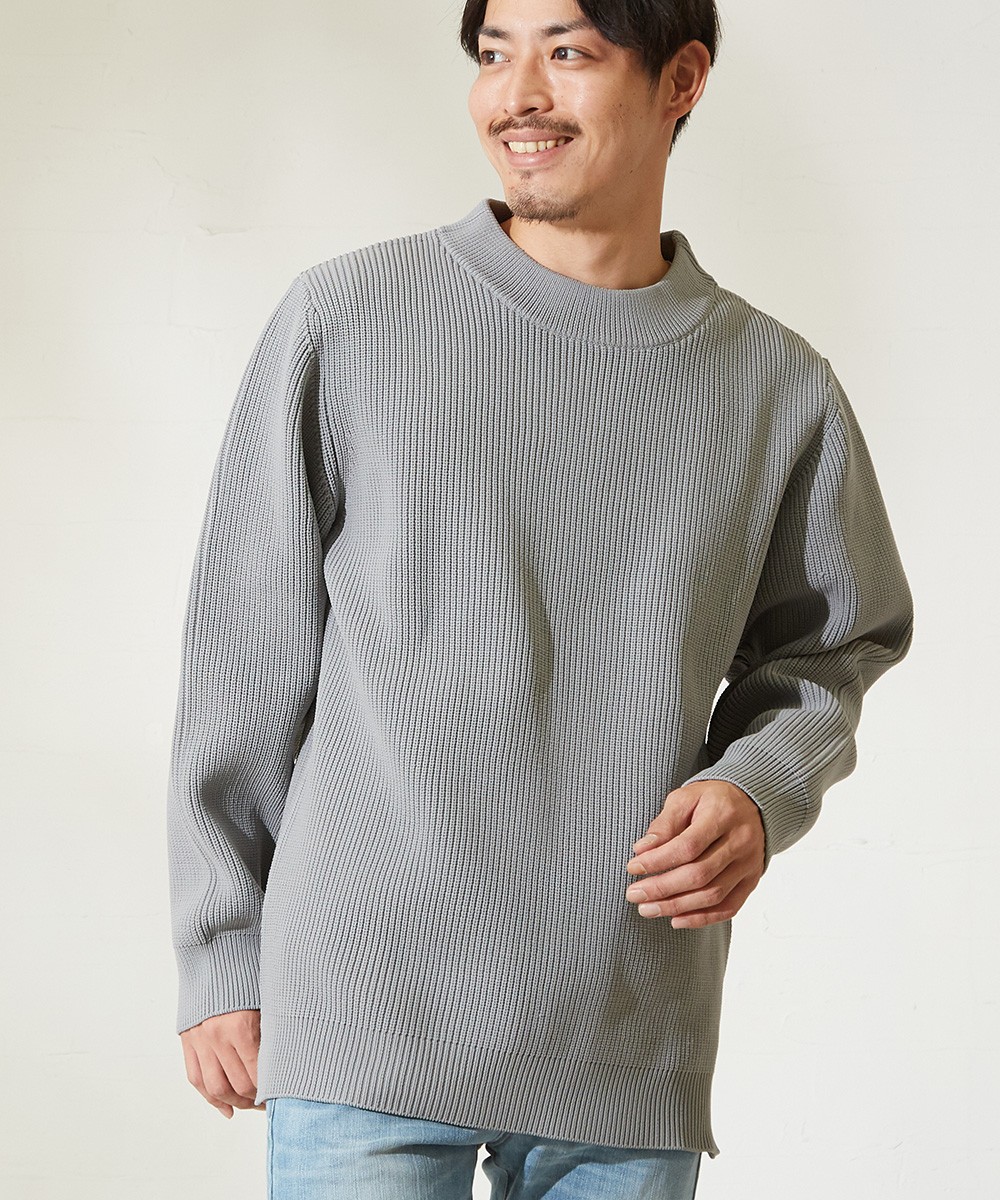 モックネック ニット メンズ セーター 長袖 ニットセーター 無地