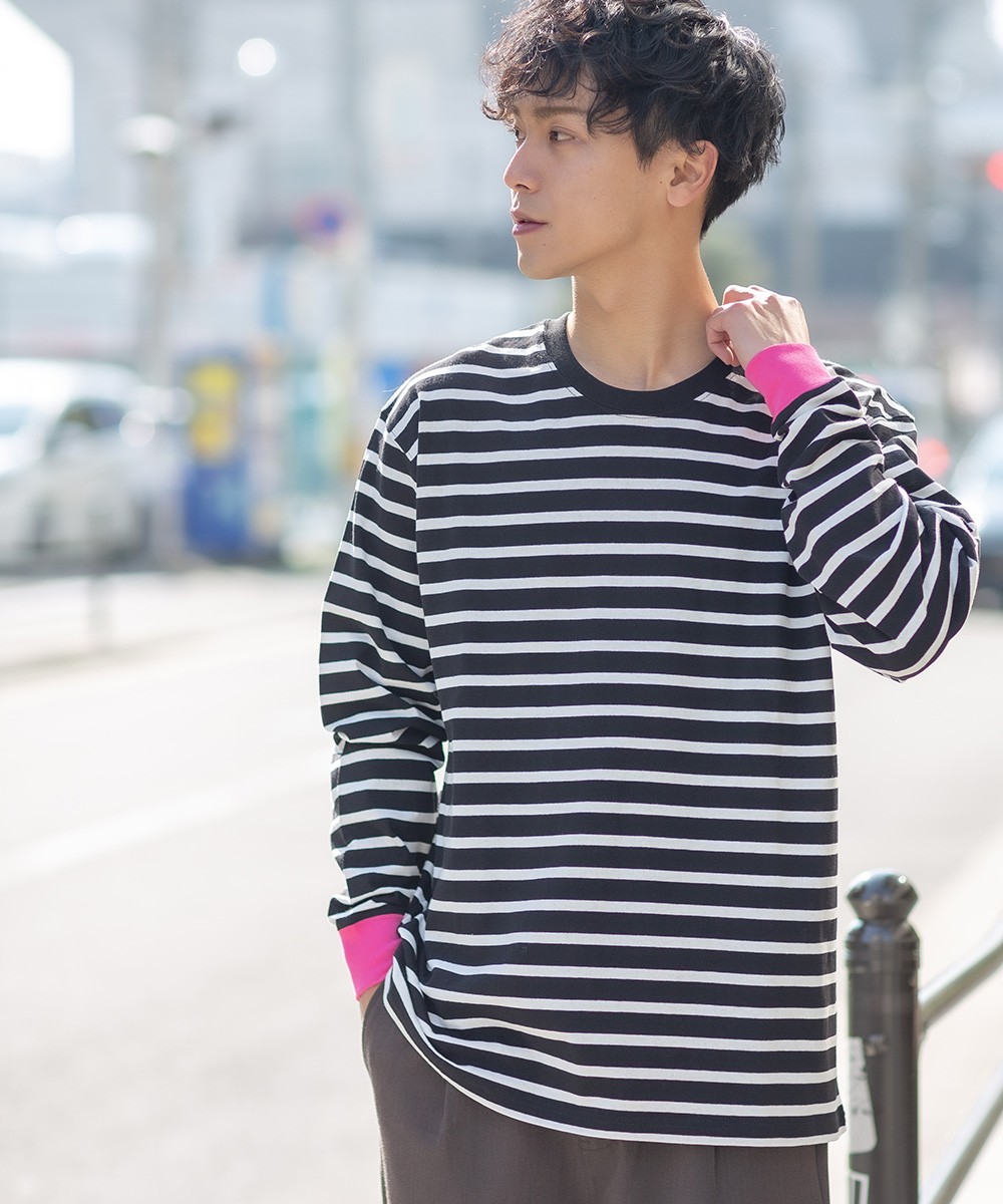 ボーダー Tシャツ メンズ ボーダーtシャツ 長袖tシャツ ロングtシャツ ロンt ネオンカラー ビビット カラー 服 クルーネック Improves Improves インプローブス 通販 Yahoo ショッピング