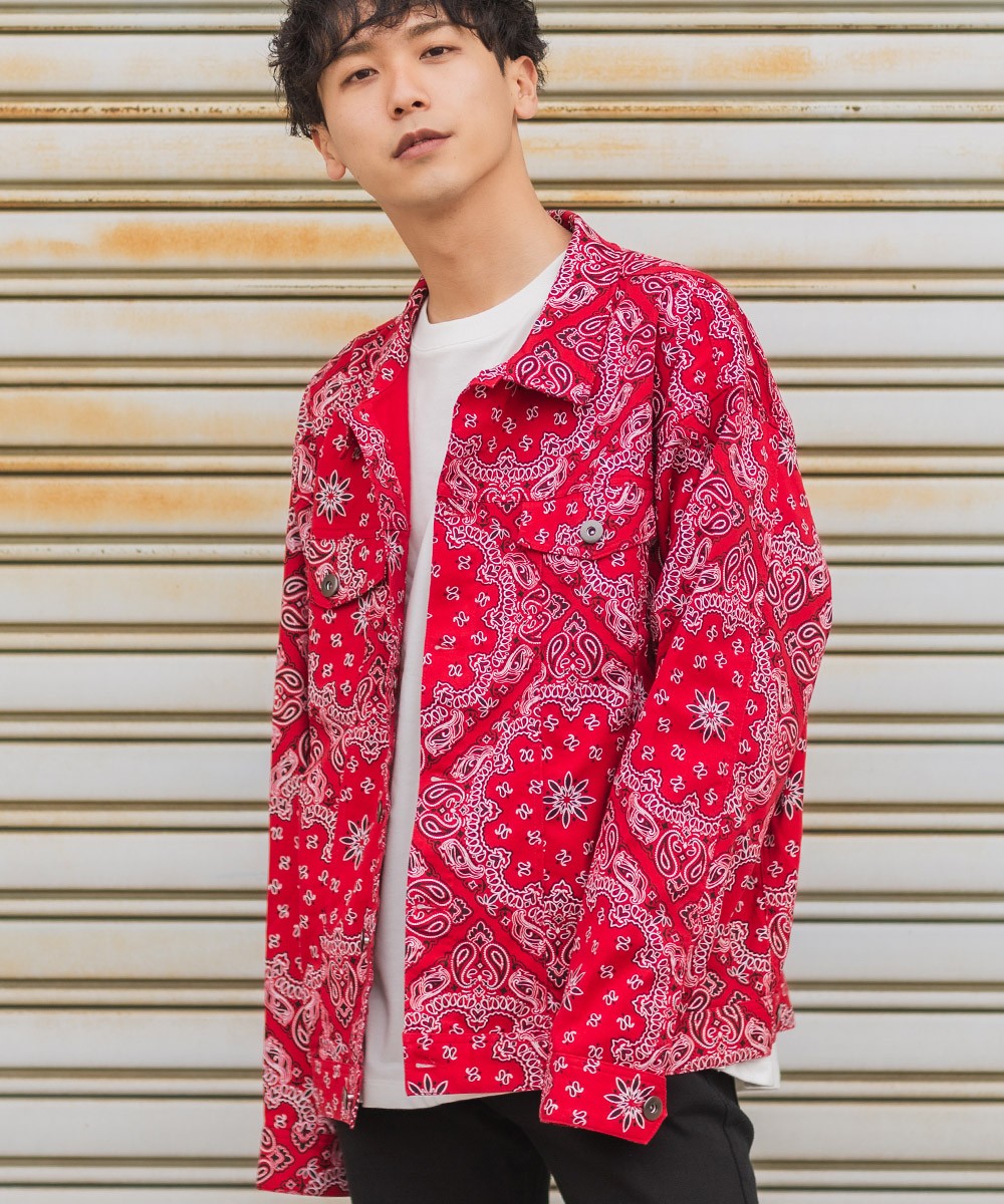 Gジャン メンズ ビッグシルエット バンダナ柄 セットアップ可能 カバーオール ジャンパー デニムジャケット ペイズリー柄 大きいサイズ オーバーサイズ Improves Improves インプローブス 通販 Yahoo ショッピング