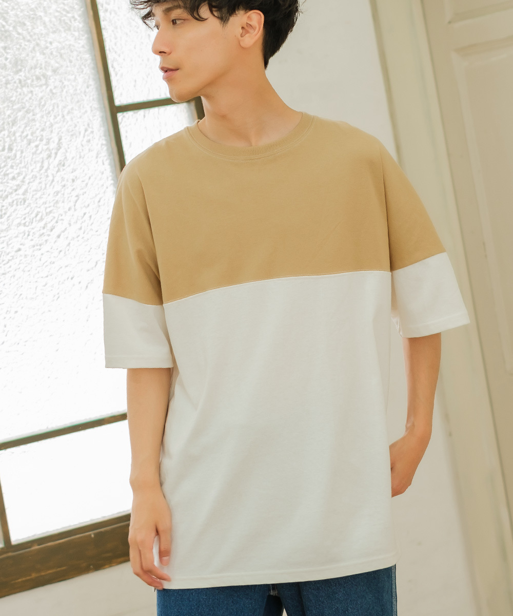 ビッグtシャツ メンズ 無地 ビッグシルエット バイカラー クルーネック 半袖 Tシャツ フットボール オーバーサイズ Improves インプローブス 通販 Yahoo ショッピング