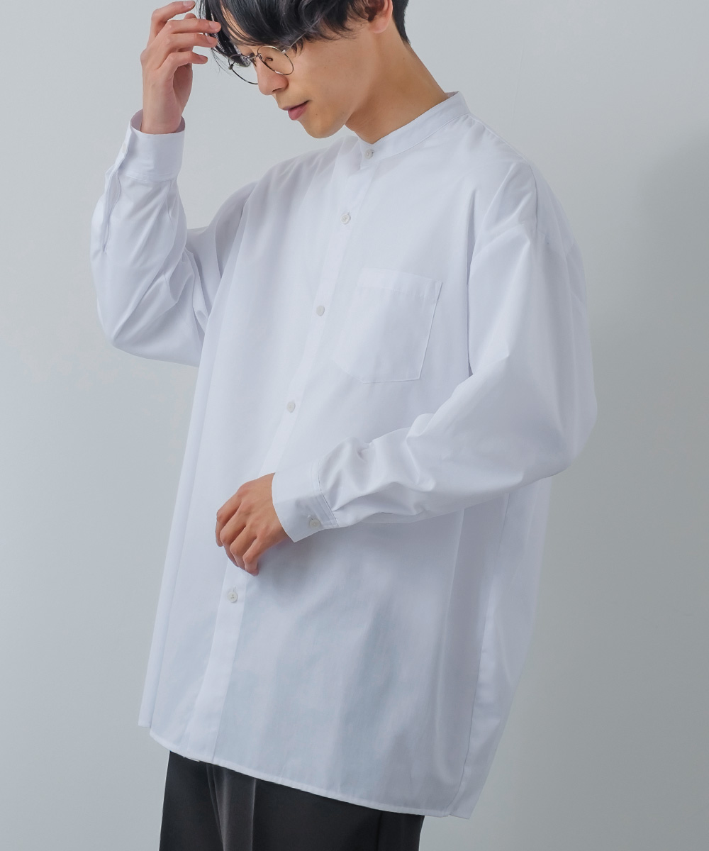 ルーズフィット 最大86 Offクーポン バンドカラーシャツ メンズ ノーカラー 長袖シャツ ゆったり オーバーサイズ モード きれいめカジュアル シンプル 大きめ トラッド 韓国