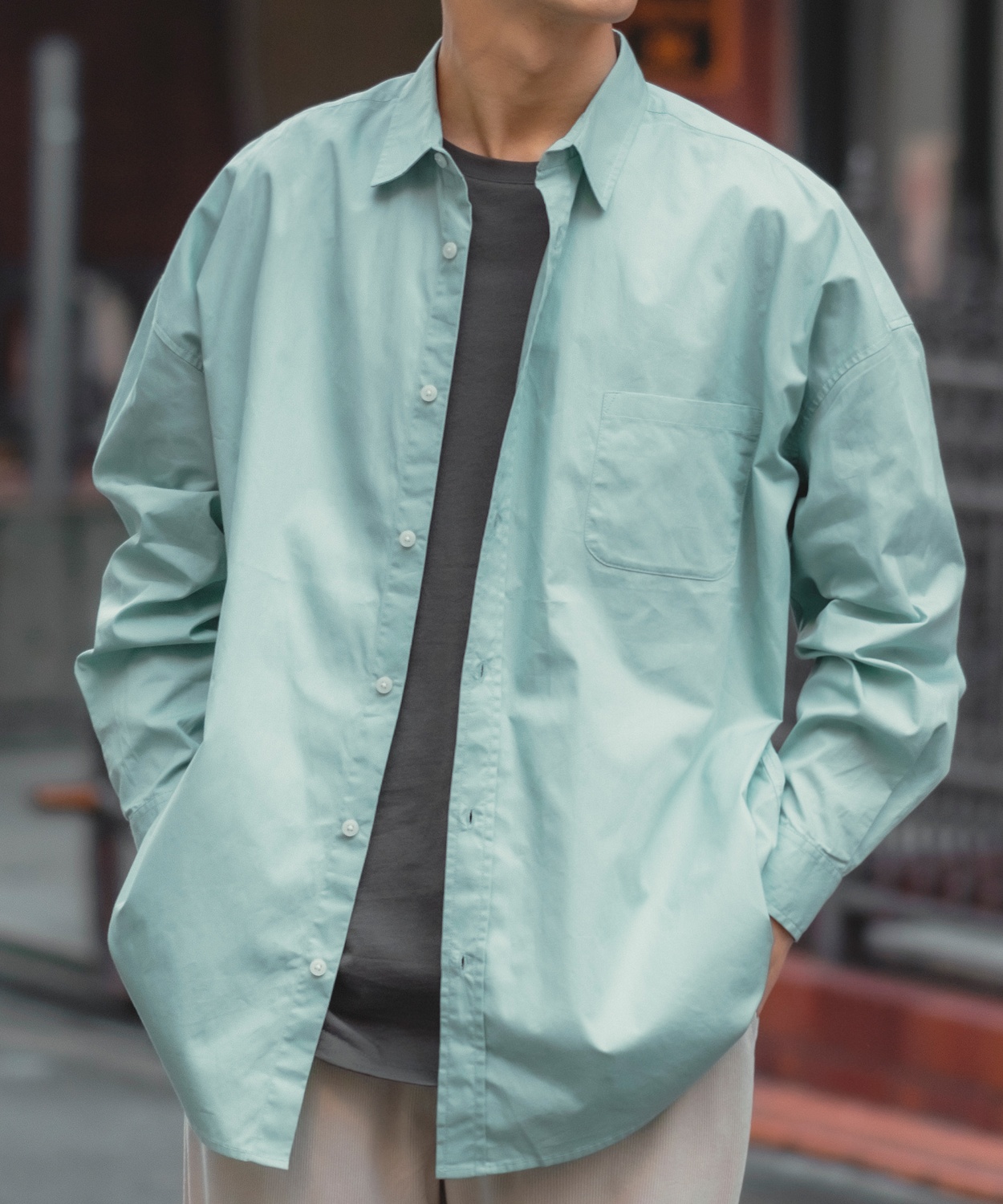 長袖シャツ メンズ ブロード レギュラーカラー シャツ カジュアルシャツ ゆったり オーバーサイズ 大きいサイズ ビッグシルエット ナチュラル シンプル 白シャツ | improves | 07