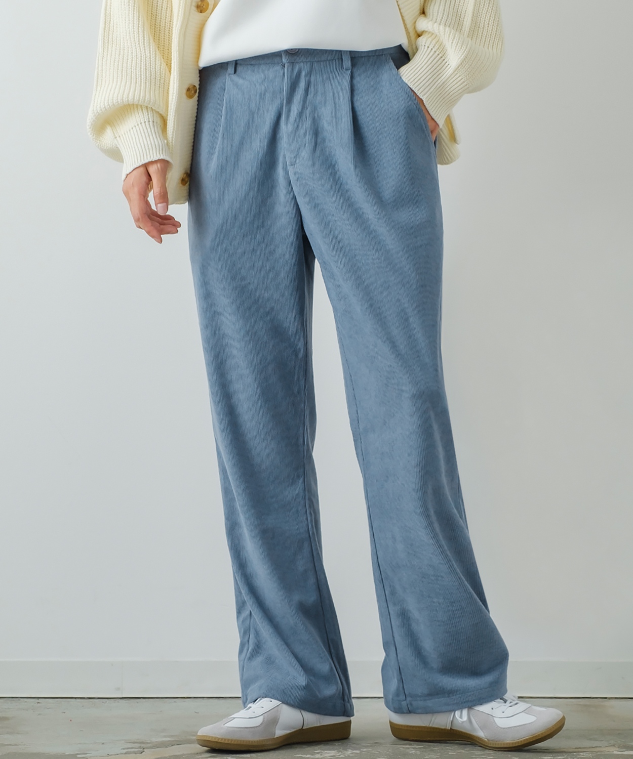 improves スラックス メンズ コーデュロイ フレアパンツ タック