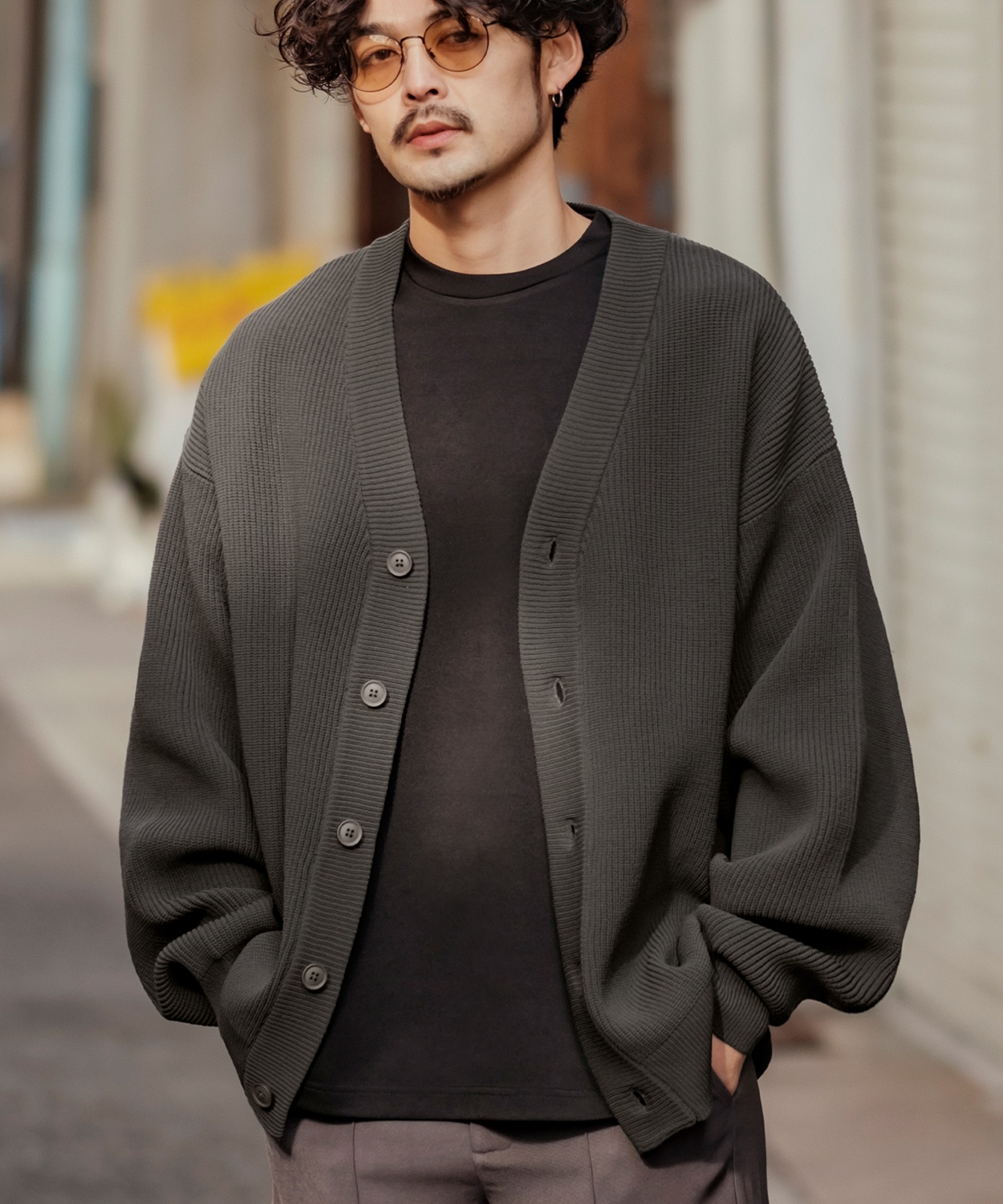 カーディガン メンズ Vネック ニット オーバーサイズ ビッグシルエット 大きいサイズ ゆったり シンプル ベーシック ユニセックス 古着MIX カジュアル | improves | 01