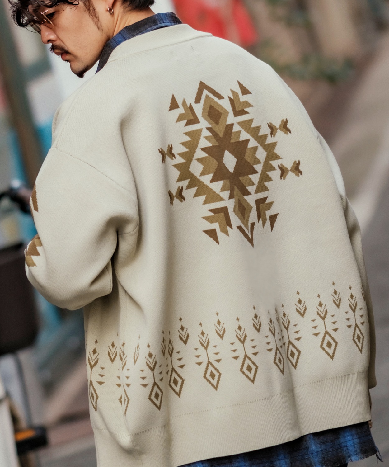 カーディガン メンズ  NULL ヌル ネイティブ柄 ニット Vネック ビッグサイズ オーバーサイズ 大きめ アメカジ カジュアル ストリート 韓国 | improves | 02