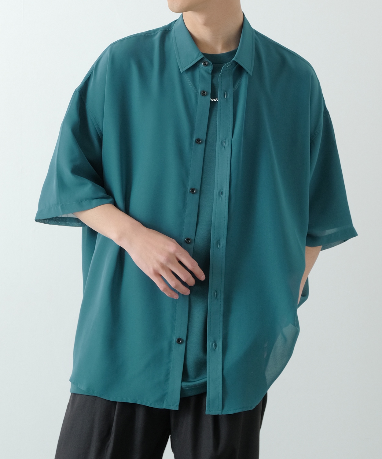 シャツ メンズ 通気性 透け感 ゆったり プルオーバー improves 半袖シャツ メンズ NULL ヌル シアーシャツ 透け感