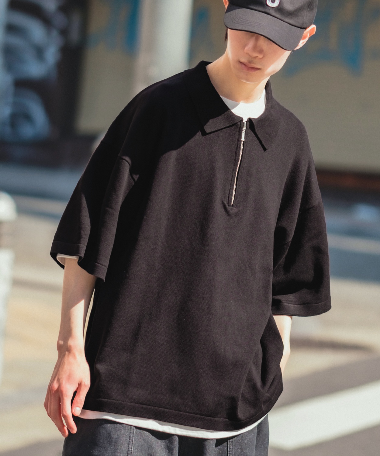 Y’s for men コットンリネン ハーフジップニットポロシャツ クリア コットン アゼ ハーフジップ ポロ ニット