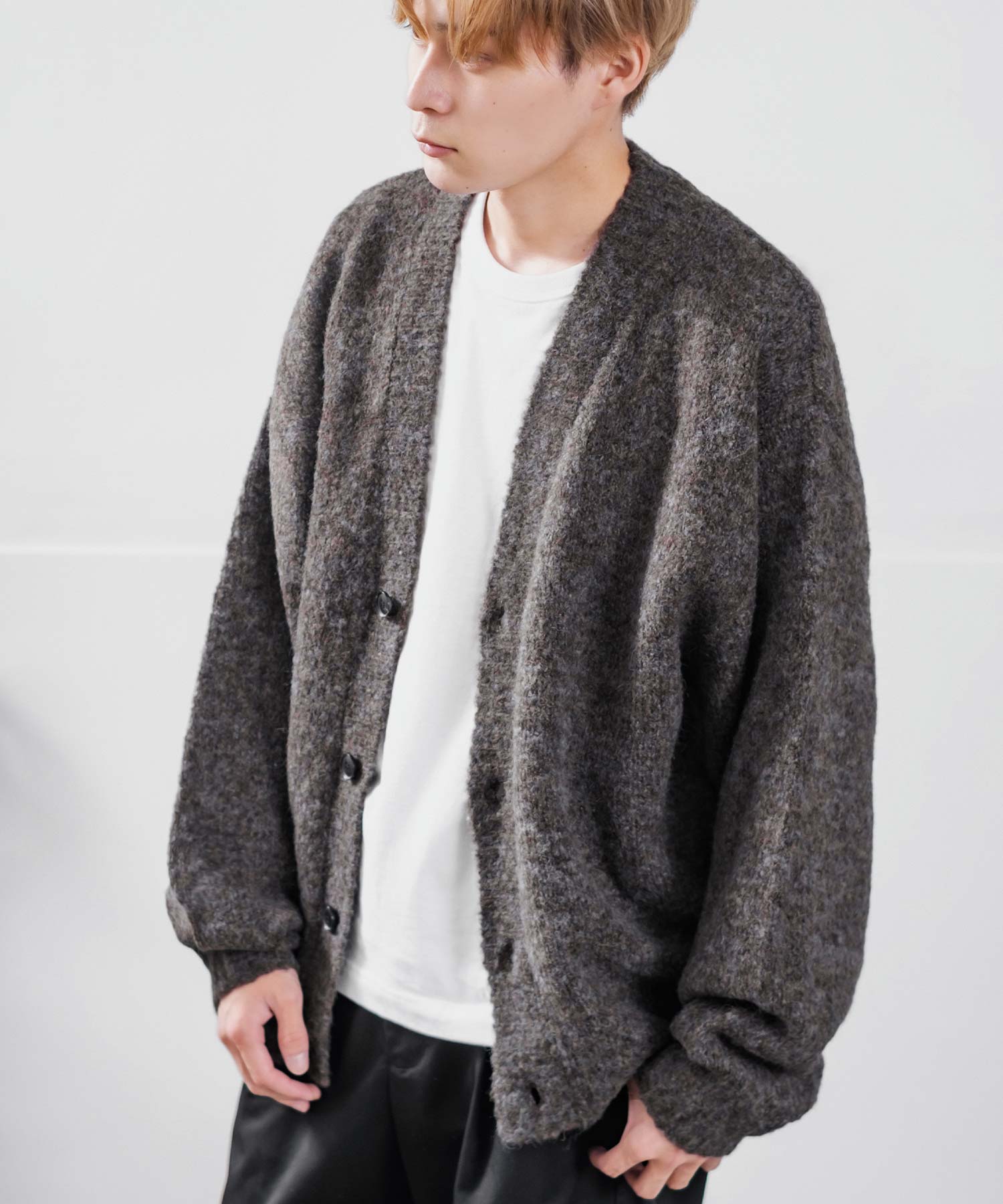ニットカーディガン メンズ クルーネック ブークレニット 長袖 トップス オーバーサイズ ビッグサイズ 大きいサイズ ゆったり カジュアル シンプル アメカジ | improves | 01