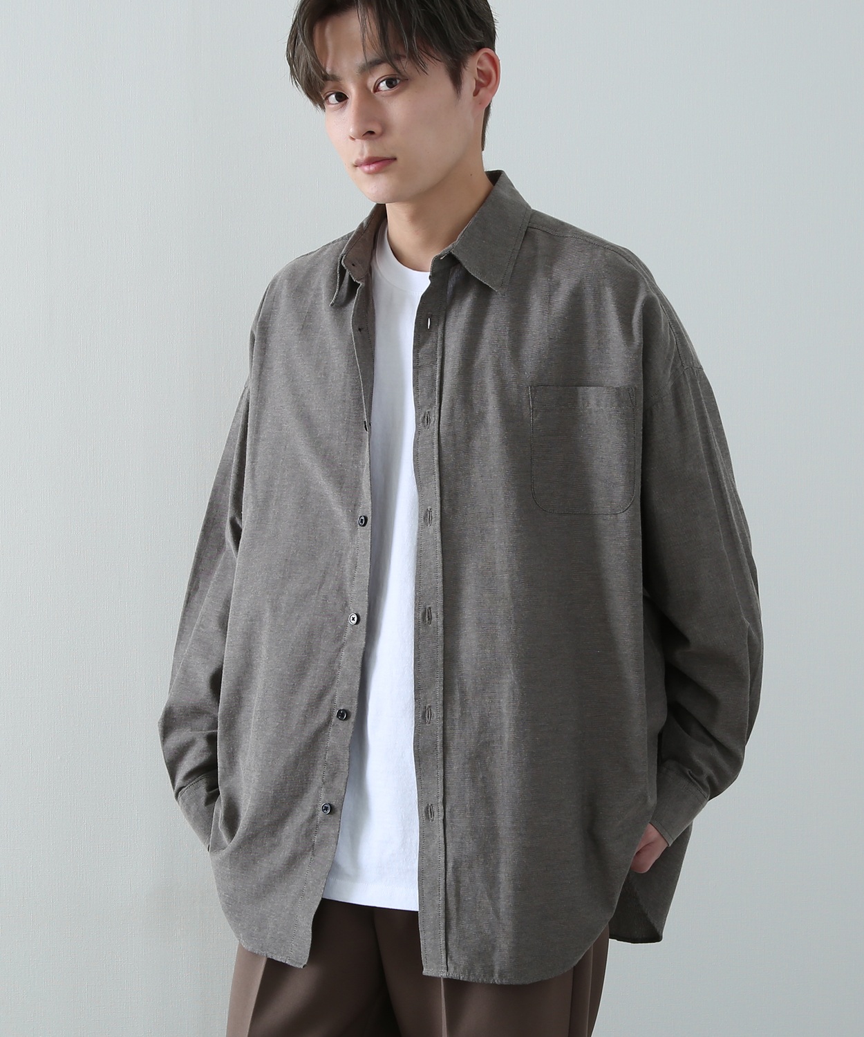 シャツ メンズ NULL ヌル ストライプシャツ 無地シャツ 長袖シャツ レギュラーカラー ゆったり 大きいサイズ きれいめ シンプル カジュアル ストリート 韓国 | improves | 03