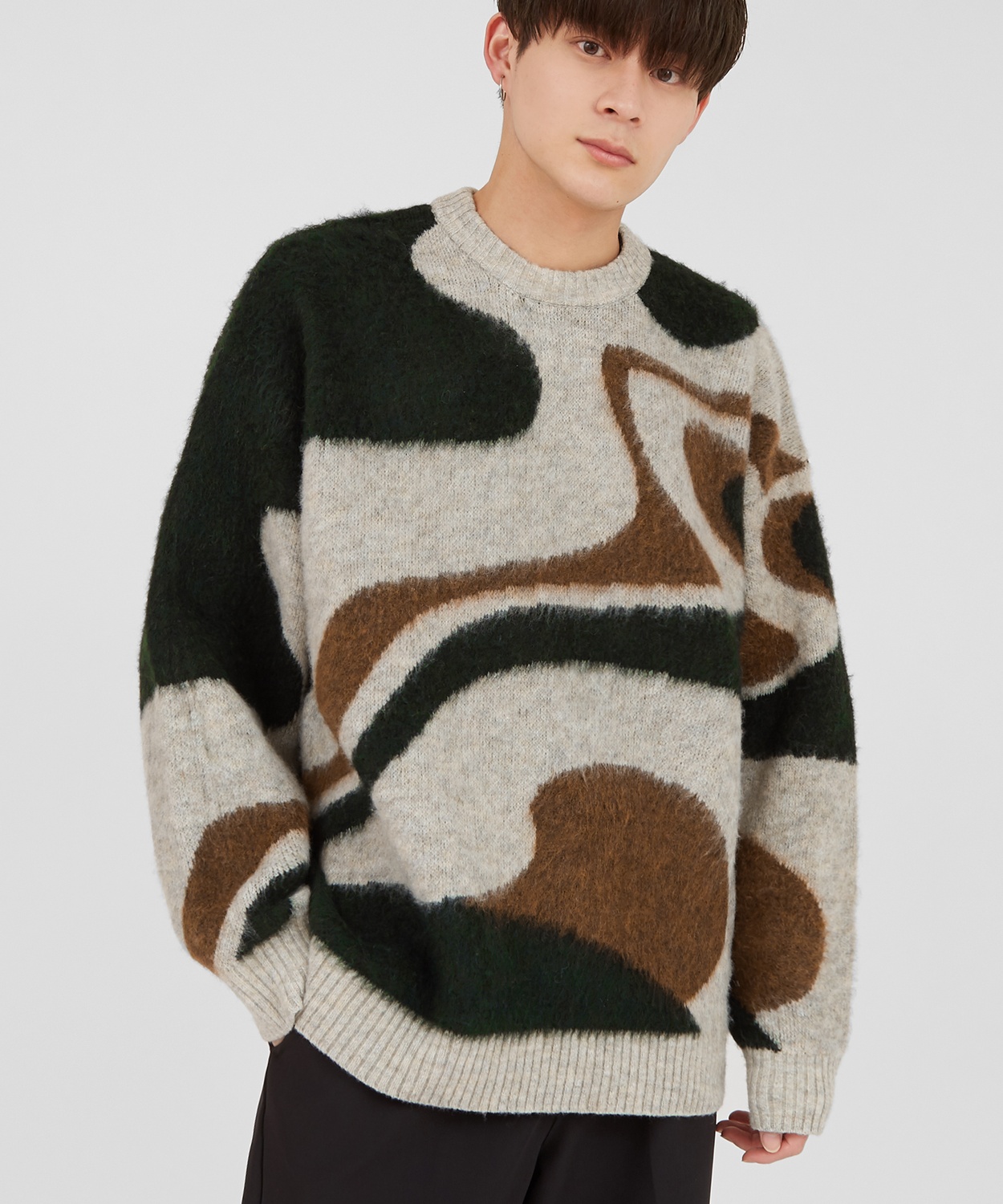 ニットセーター メンズ クルーネック マーブル柄 シャギーニット トップス ゆったり アメカジ カジュアル ストリート 韓国ファッション 古着MIX きれいめ | improves | 02
