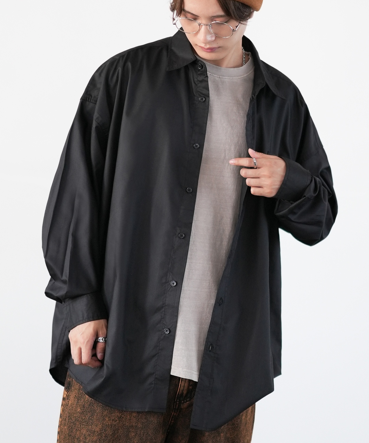 長袖シャツ メンズ NULL ヌル 無地 レギュラーカラー 速乾 接触冷感 イージーケア ビッグサイズ オーバーサイズ 大きめ アメカジ カジュアル ストリート 韓国 | improves | 02