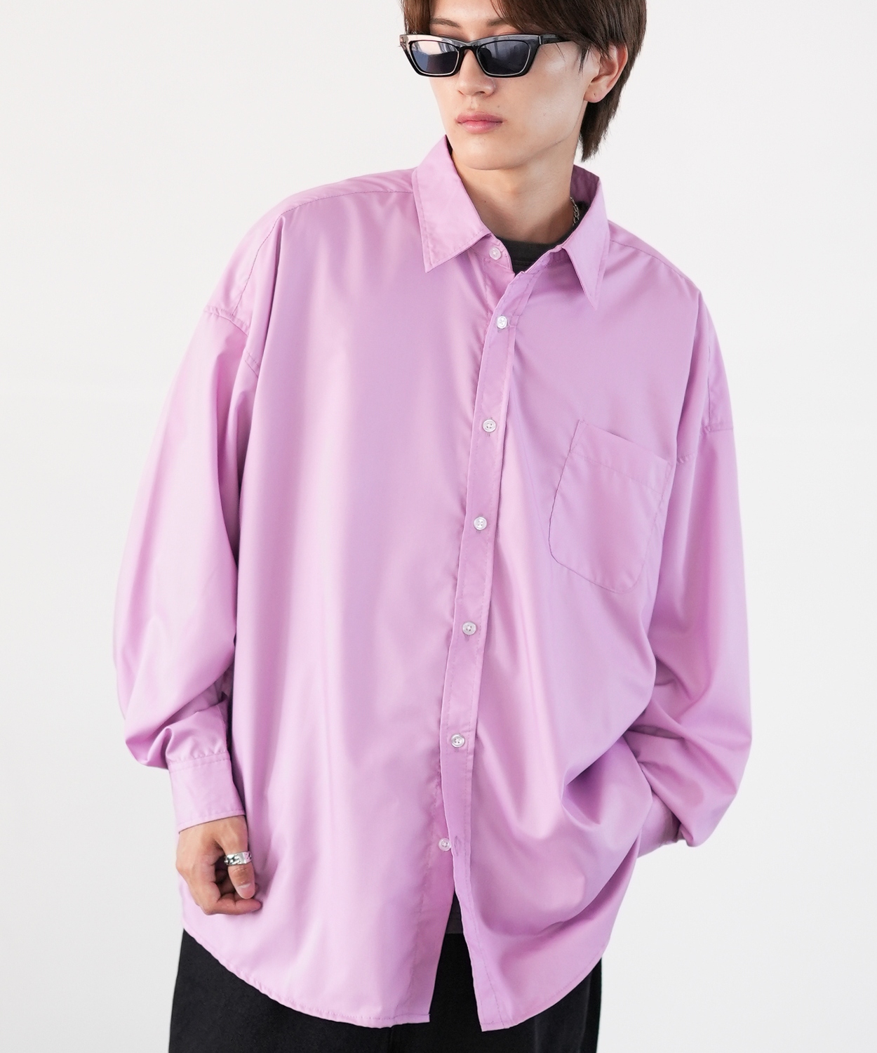 長袖シャツ メンズ NULL ヌル 無地 レギュラーカラー 速乾 接触冷感 イージーケア ビッグサイズ オーバーサイズ 大きめ アメカジ カジュアル ストリート 韓国 | improves | 06