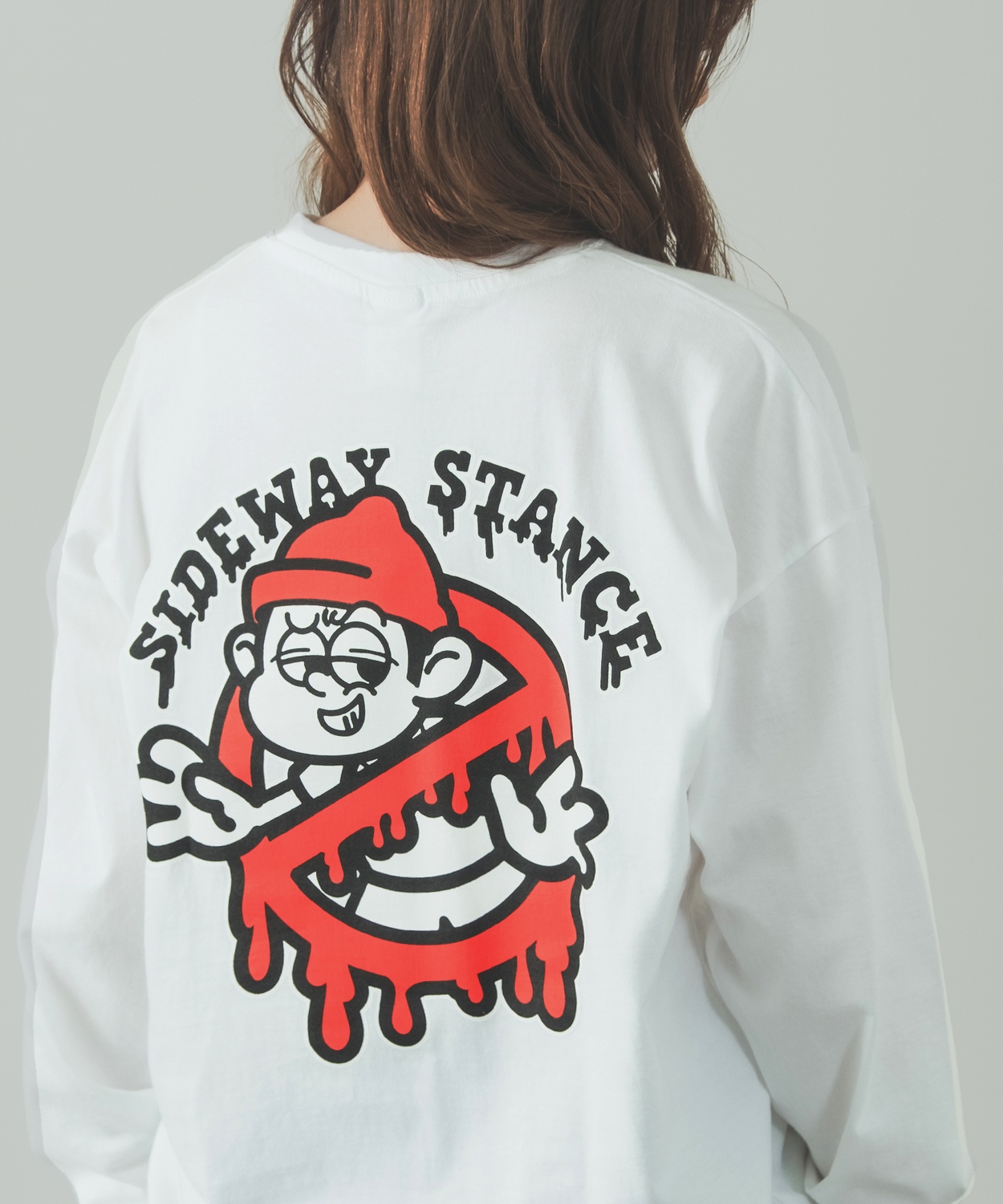 長袖Tシャツ メンズ SIDEWAY STANCE サイドウェイスタンス オリジナルプリント グラフィック バックプリント ロンT 通行止め オーバーサイズ 大きめ | improves | 01