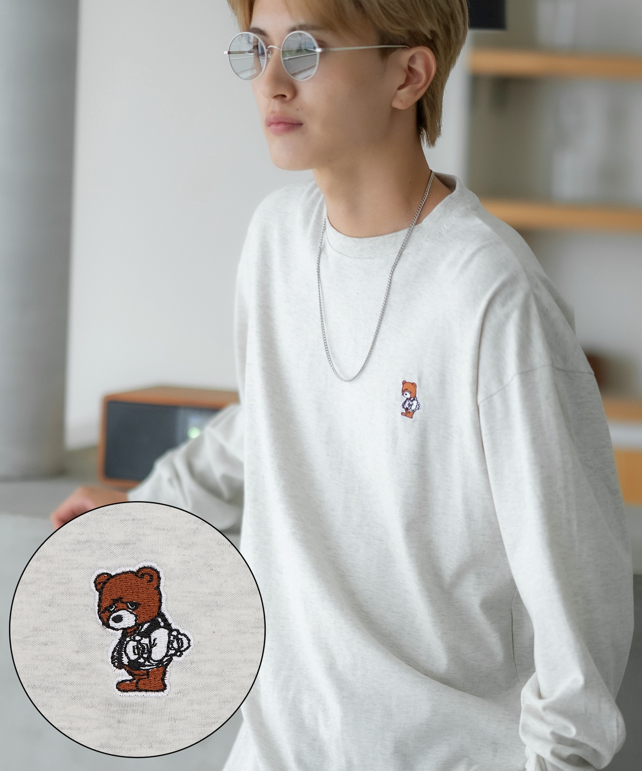 長袖Tシャツ メンズ SIDEWAY STANCE サイドウェイスタンス オリジナル ワンポイント 刺しゅう ロンT カットソー スケータークマ 大きめ アメカジ カジュアル | improves | 04