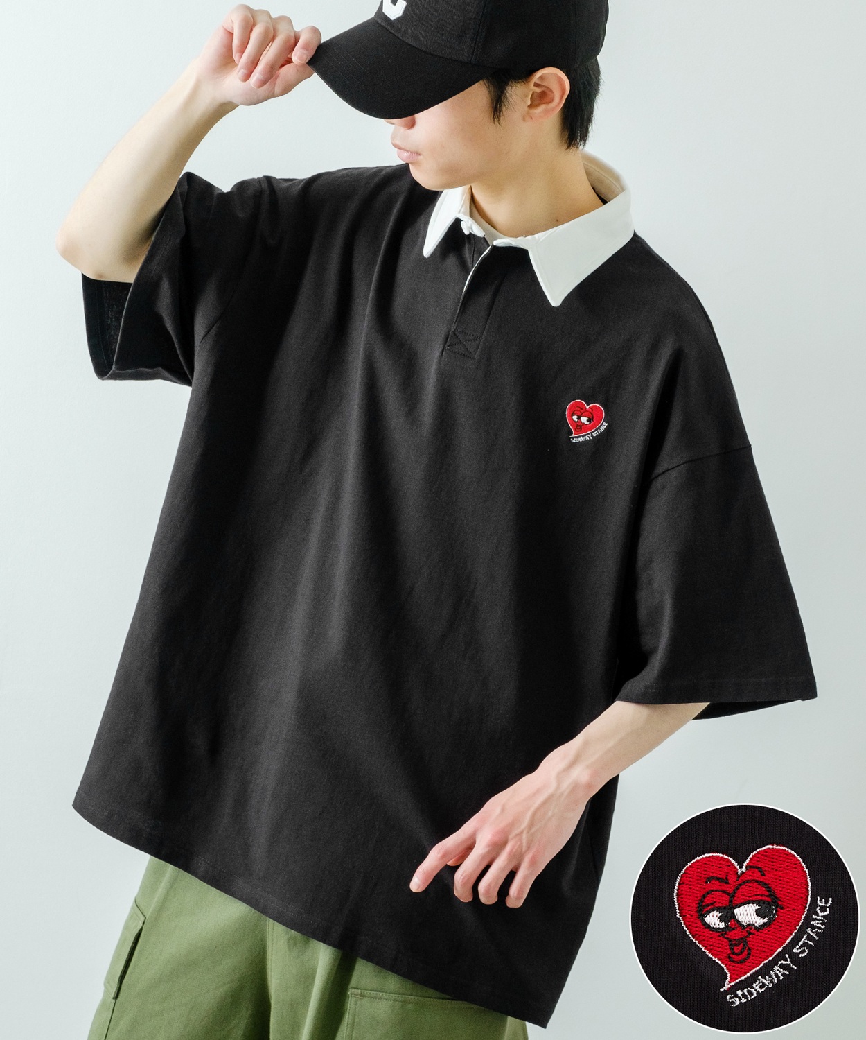 ポロシャツ メンズ SIDEWAY STANCE サイドウェイスタンス USコットン アメリカ綿 半袖 ワンポイント 刺しゅう ハート ビッグサイズ オーバーサイズ 古着MIX | improves | 04