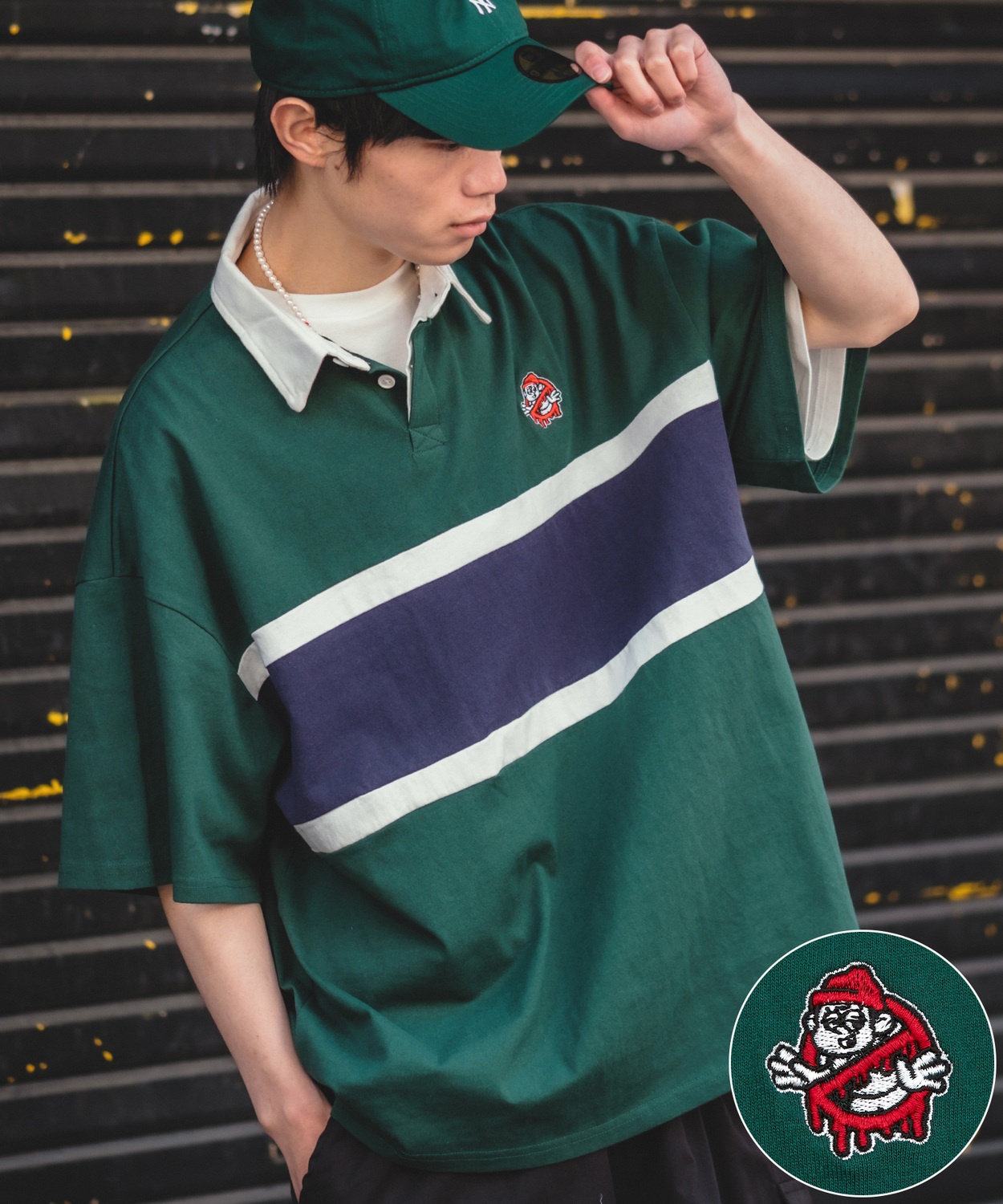 ポロシャツ メンズ SIDEWAY STANCE サイドウェイスタンス USコットン アメリカ綿 半袖 ワンポイント 刺しゅう バスターズ ビッグサイズ オーバーサイズ 古着MIX | improves | 02