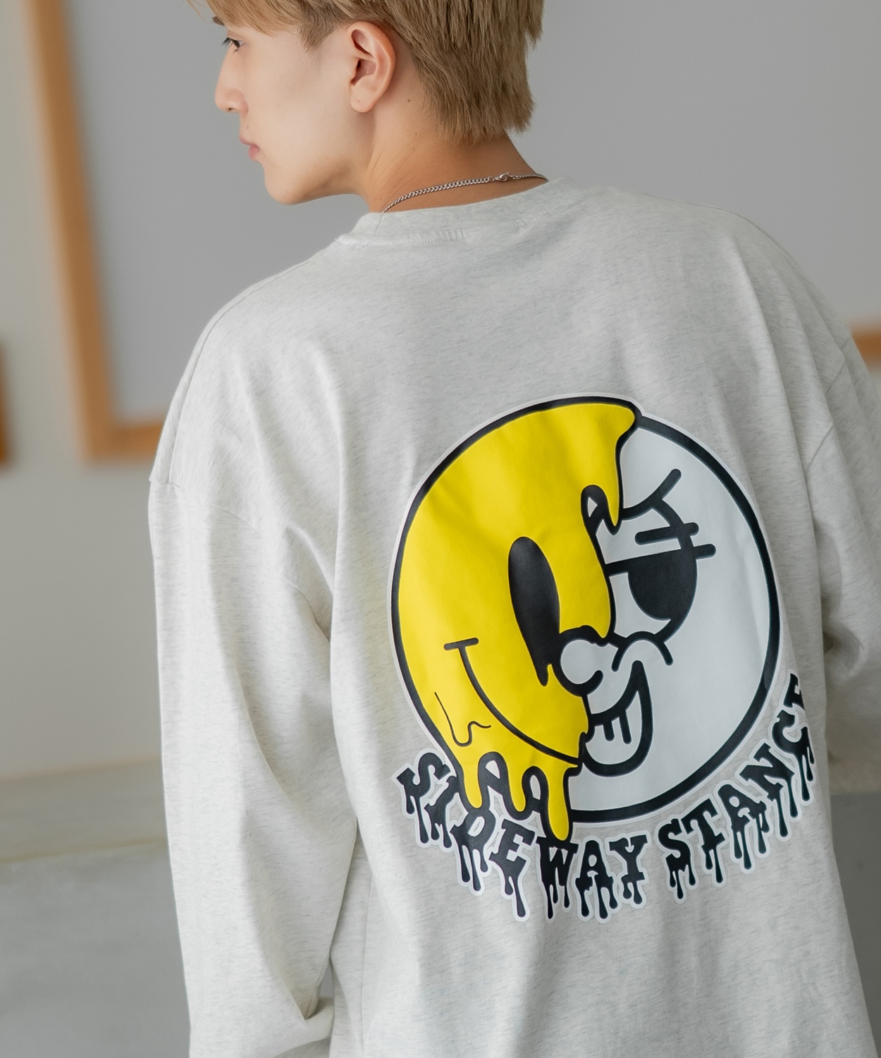 長袖Tシャツ メンズ SIDEWAY STANCE サイドウェイスタンス オリジナルプリント グラフィック ロンT スマイリーフェイス にこちゃん オーバーサイズ スケーター | improves | 05