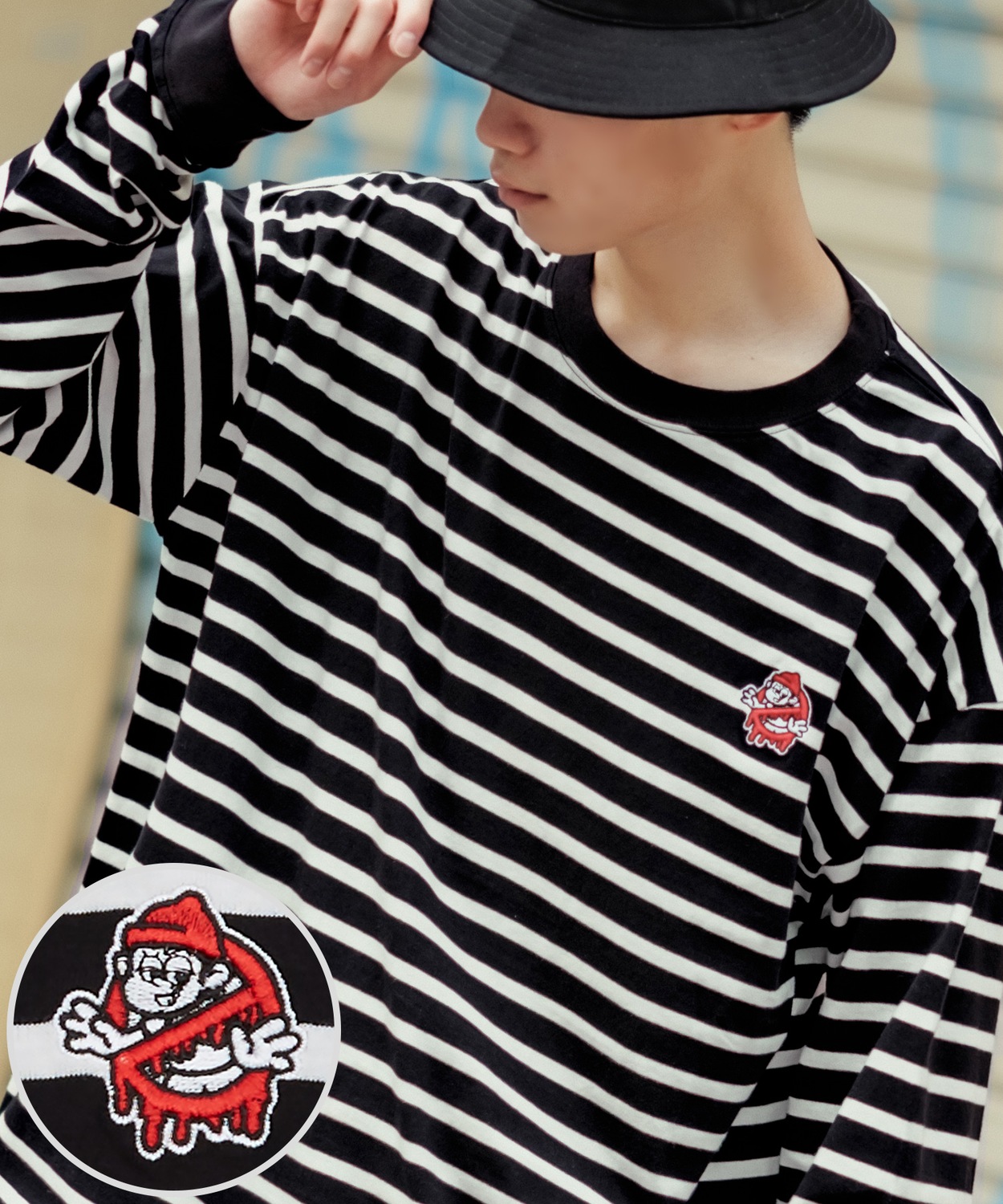長袖Tシャツ メンズ SIDEWAY STANCE サイドウェイスタンス オリジナル ワンポイント 刺しゅう ロンT カットソー ボーダー 大きめ カジュアル スケーター | improves | 02
