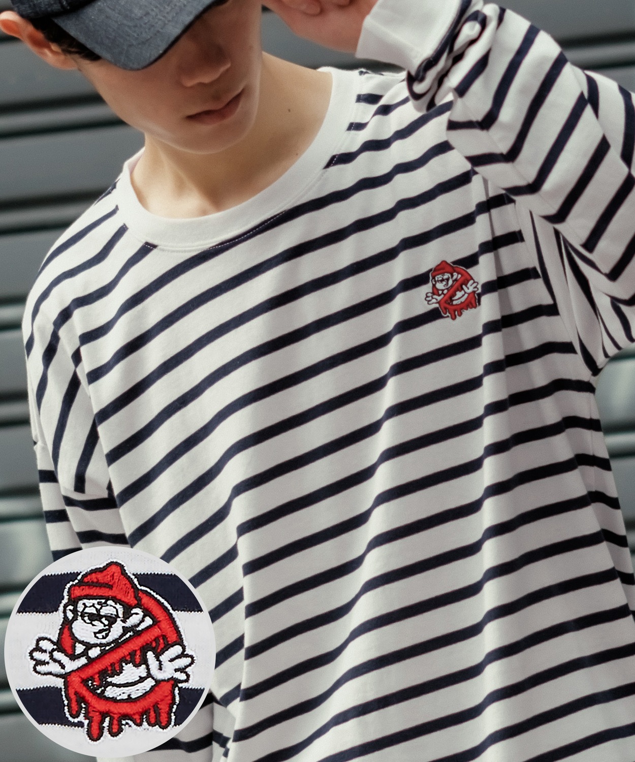 長袖Tシャツ メンズ SIDEWAY STANCE サイドウェイスタンス オリジナル ワンポイント 刺しゅう ロンT カットソー ボーダー 大きめ カジュアル スケーター | improves | 01
