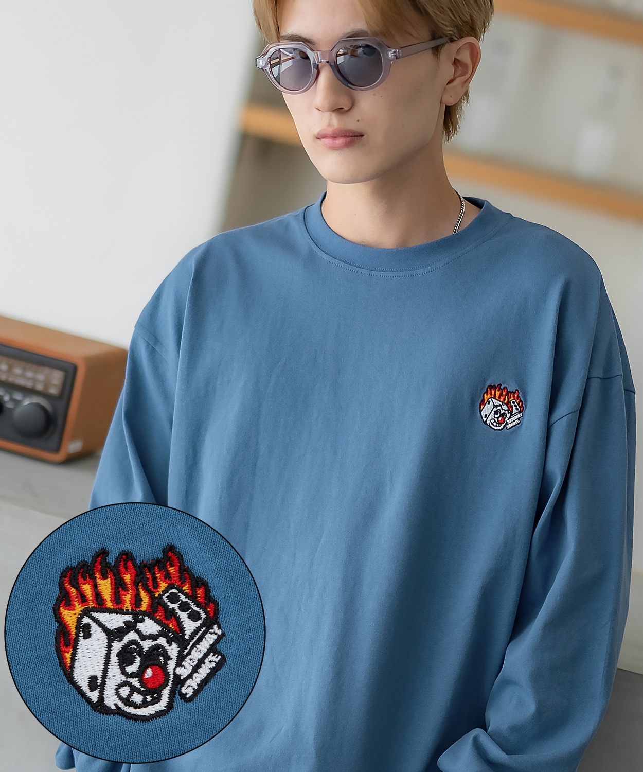 長袖Tシャツ メンズ SIDEWAY STANCE サイドウェイスタンス オリジナル ワンポイント 刺しゅう ロンT カットソー ファイヤー ダイス スケーター | improves | 03