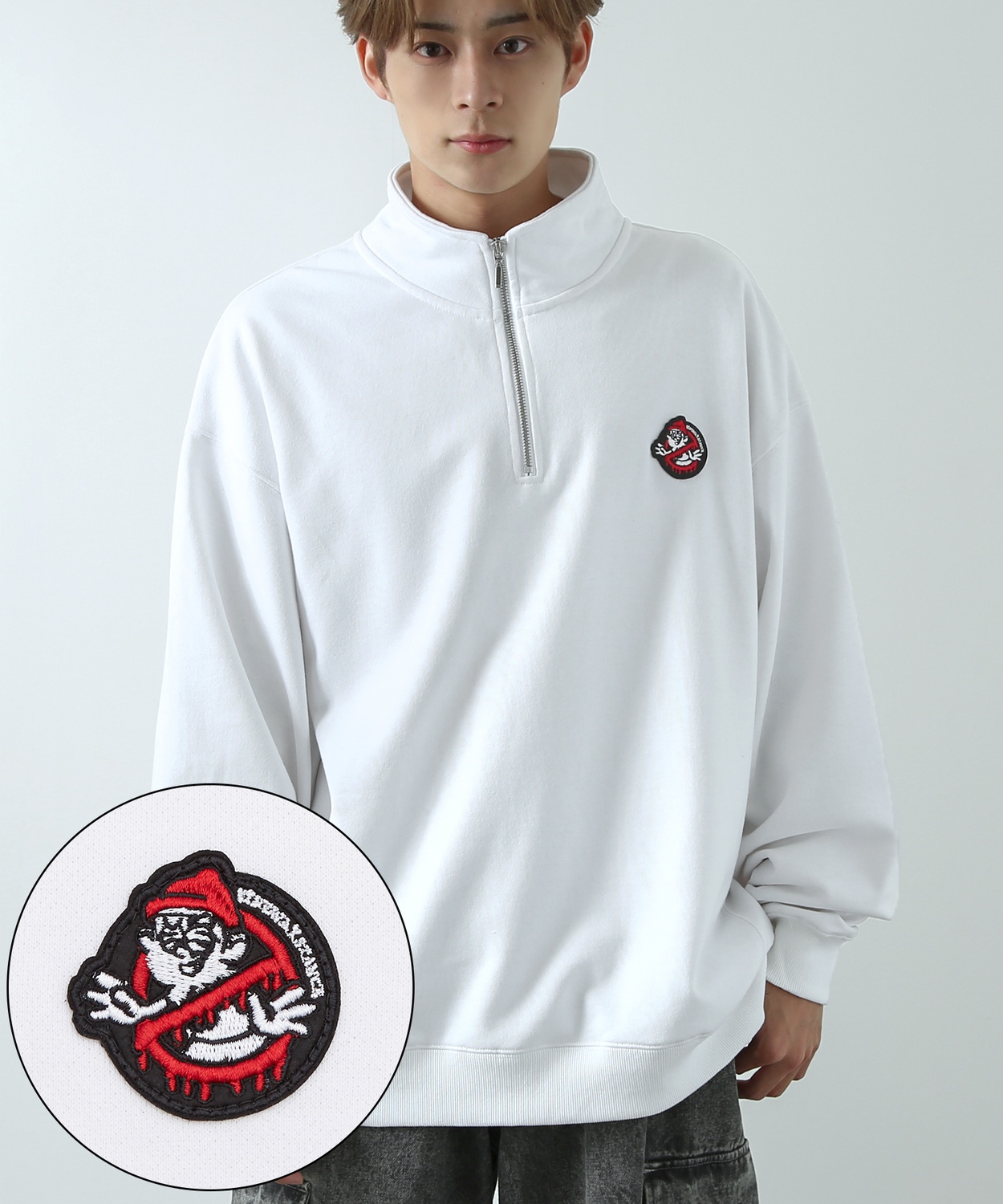 トレーナー メンズ  SIDEWAY STANCE サイドウェイスタンス オリジナル ワッペン刺しゅう ハーフジップ 裏毛スウェット 大きめ アメカジ スケーター ストリート | improves | 01