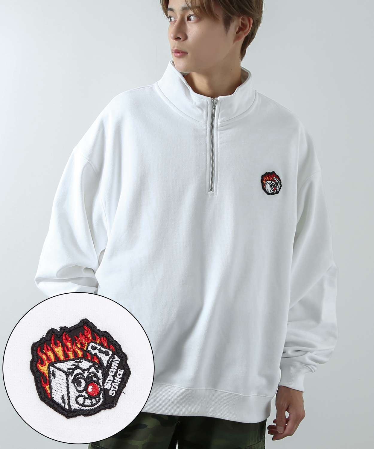 トレーナー メンズ  SIDEWAY STANCE サイドウェイスタンス オリジナル ワッペン刺しゅう ハーフジップ 裏毛スウェット 大きめ アメカジ スケーター ストリート | improves | 09