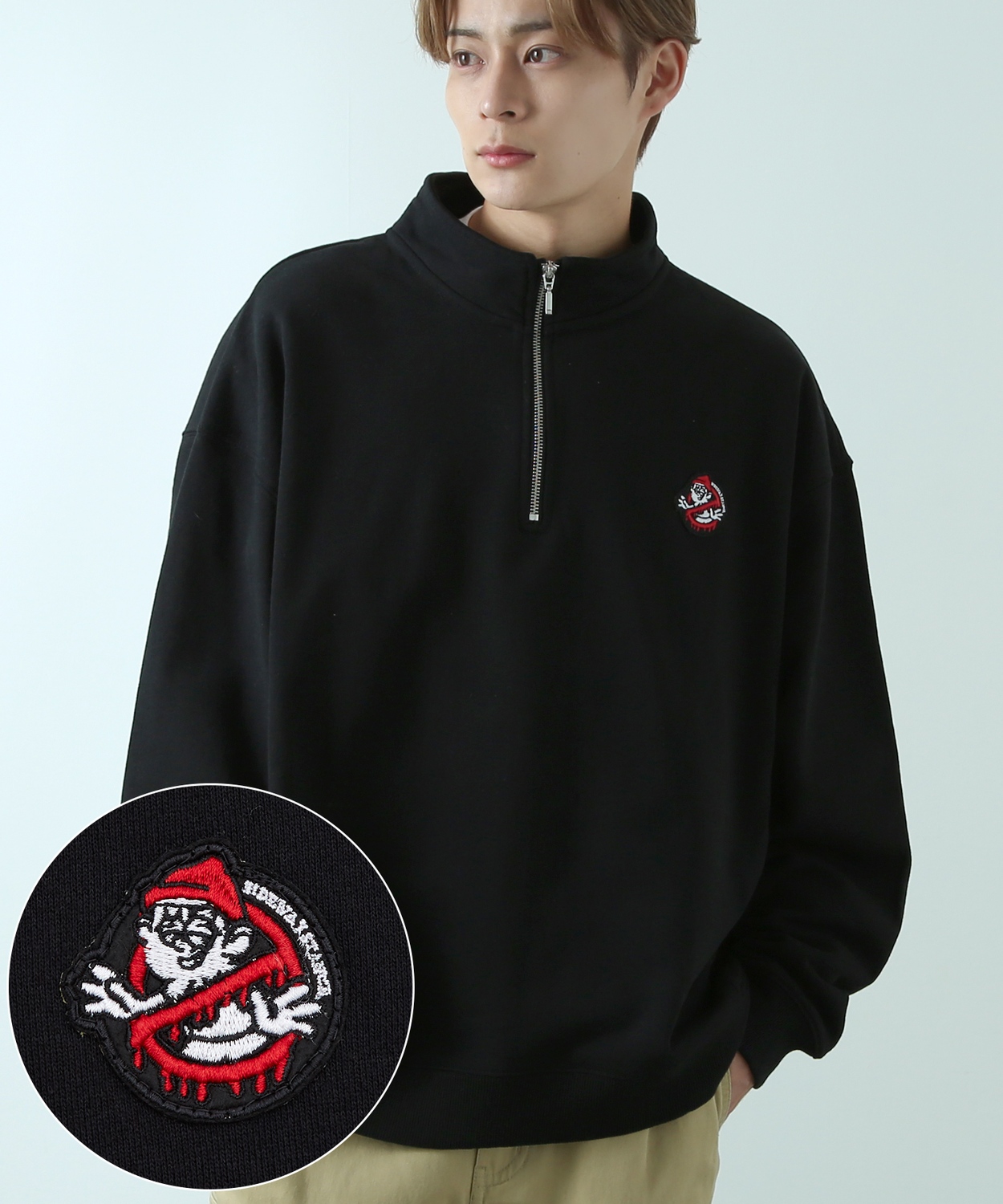トレーナー メンズ  SIDEWAY STANCE サイドウェイスタンス オリジナル ワッペン刺しゅう ハーフジップ 裏毛スウェット 大きめ アメカジ スケーター ストリート | improves | 02