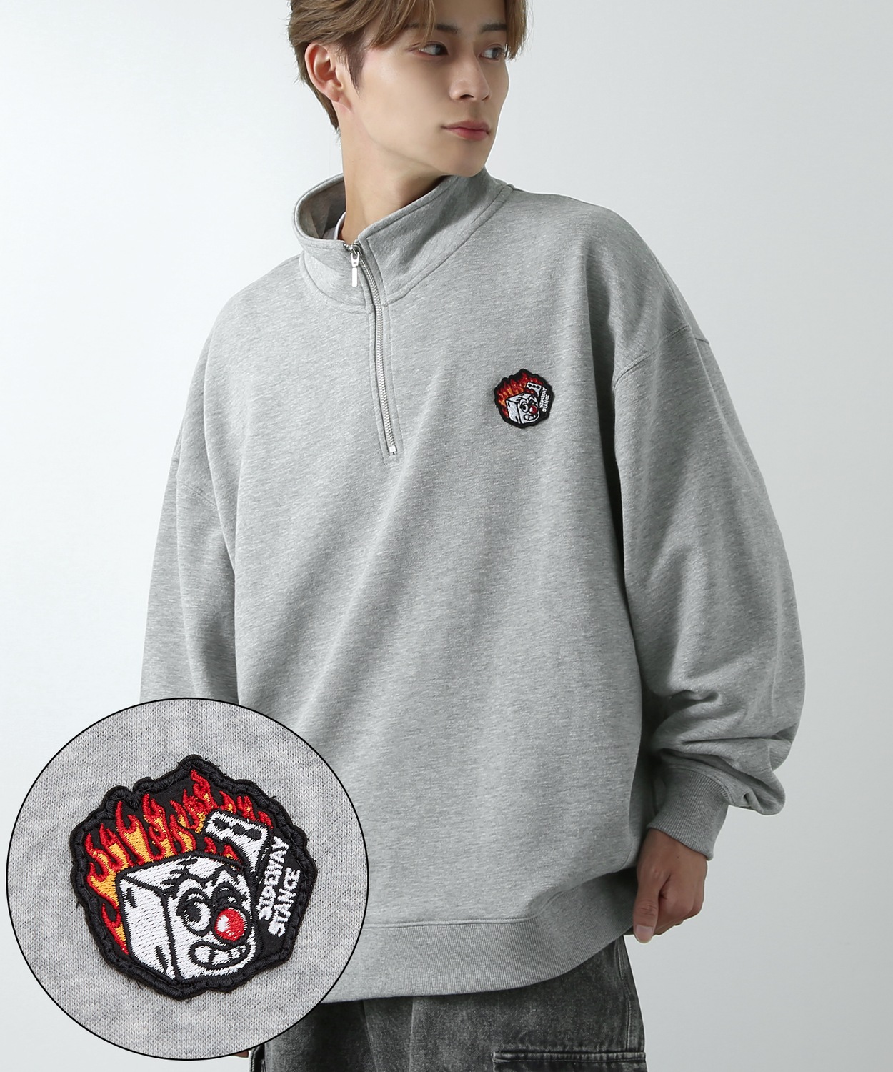 トレーナー メンズ  SIDEWAY STANCE サイドウェイスタンス オリジナル ワッペン刺しゅう ハーフジップ 裏毛スウェット 大きめ アメカジ スケーター ストリート | improves | 11