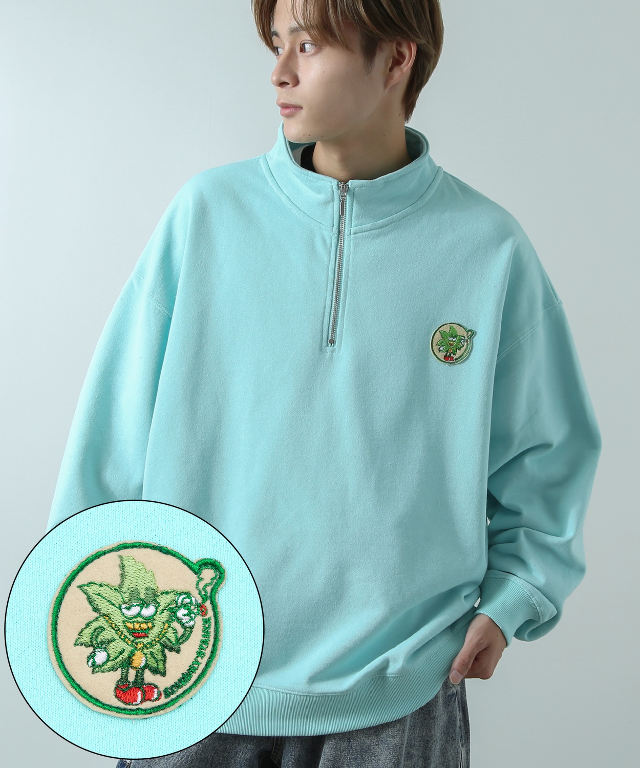 トレーナー メンズ  SIDEWAY STANCE サイドウェイスタンス オリジナル ワッペン刺しゅう ハーフジップ 裏毛スウェット 大きめ アメカジ スケーター ストリート | improves | 08