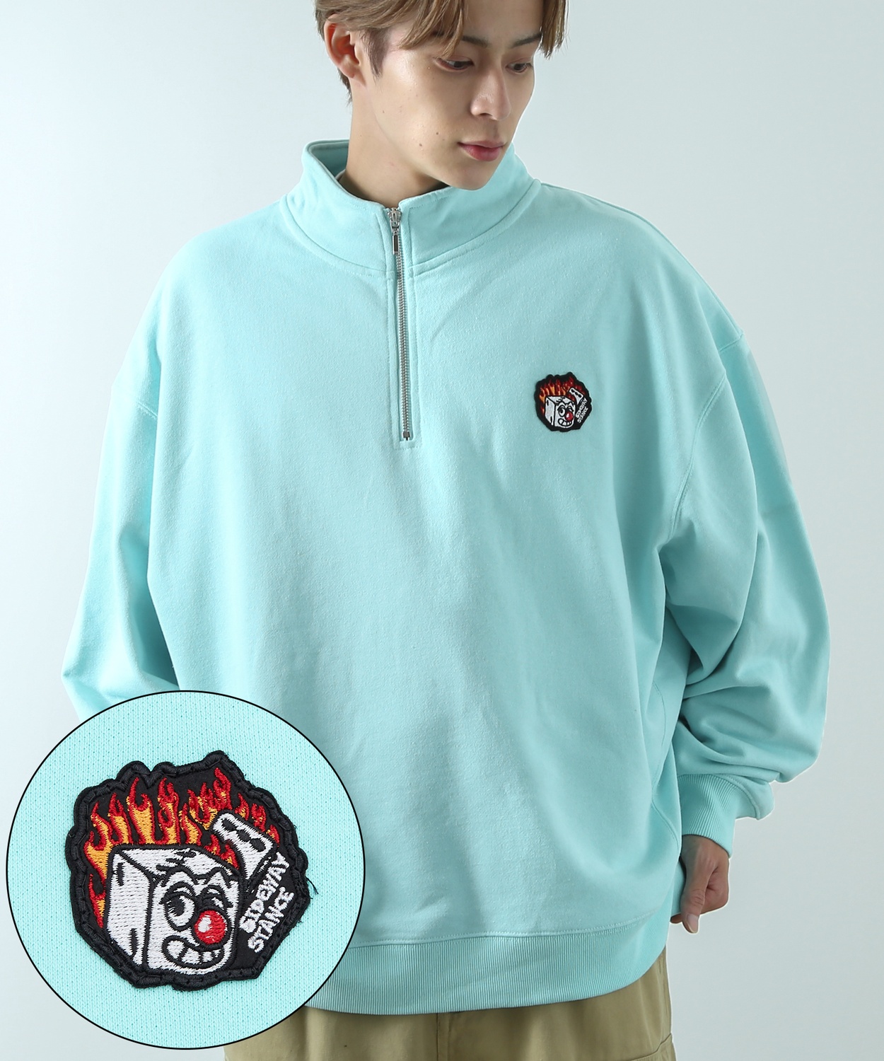 トレーナー メンズ  SIDEWAY STANCE サイドウェイスタンス オリジナル ワッペン刺しゅう ハーフジップ 裏毛スウェット 大きめ アメカジ スケーター ストリート | improves | 12