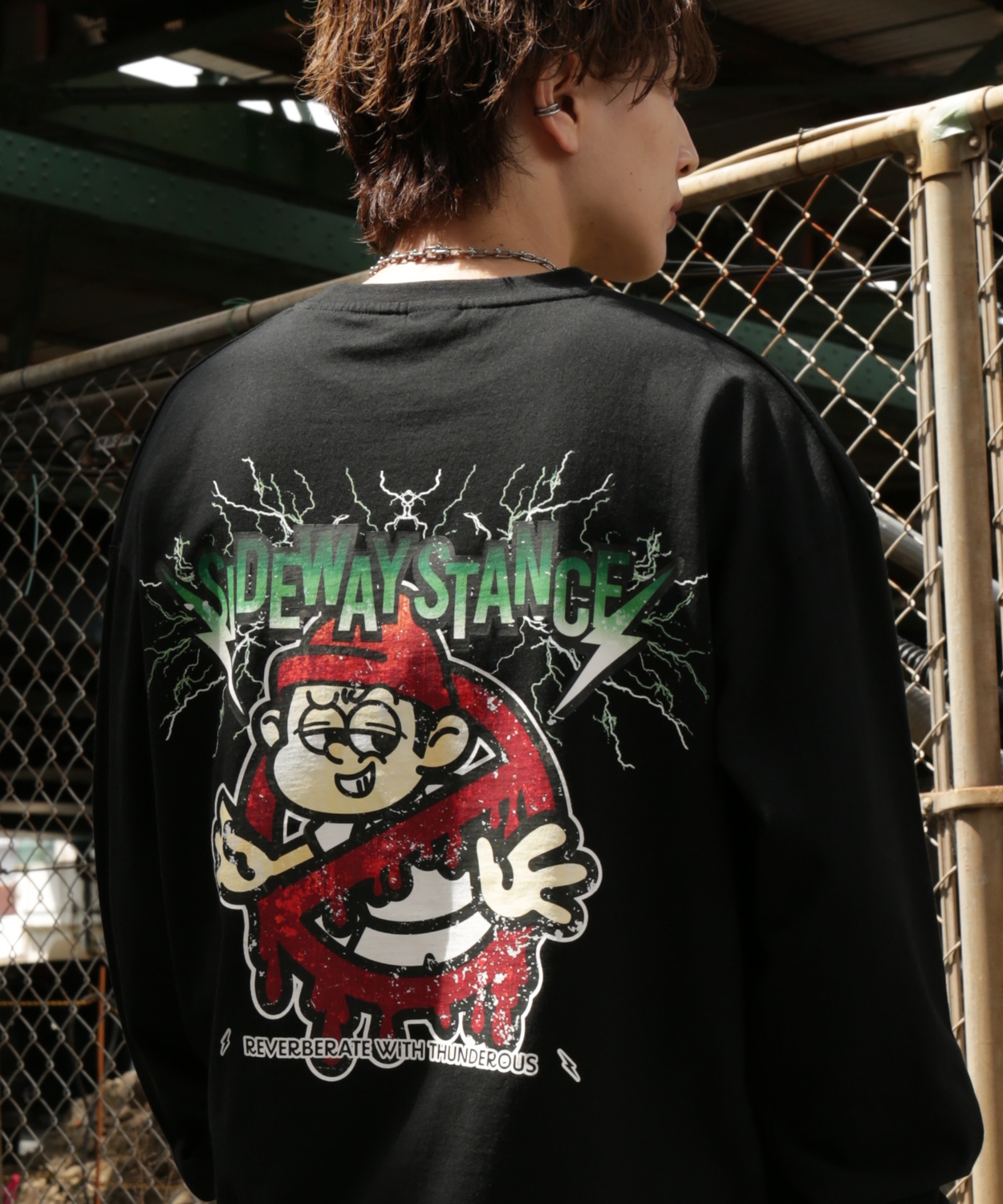 長袖Tシャツ メンズ SIDEWAY STANCE サイドウェイスタンス オリジナルプリント サンダーノーウェイ グラフィック ロンT 大きめ アメカジ スケーター ストリート | improves | 01