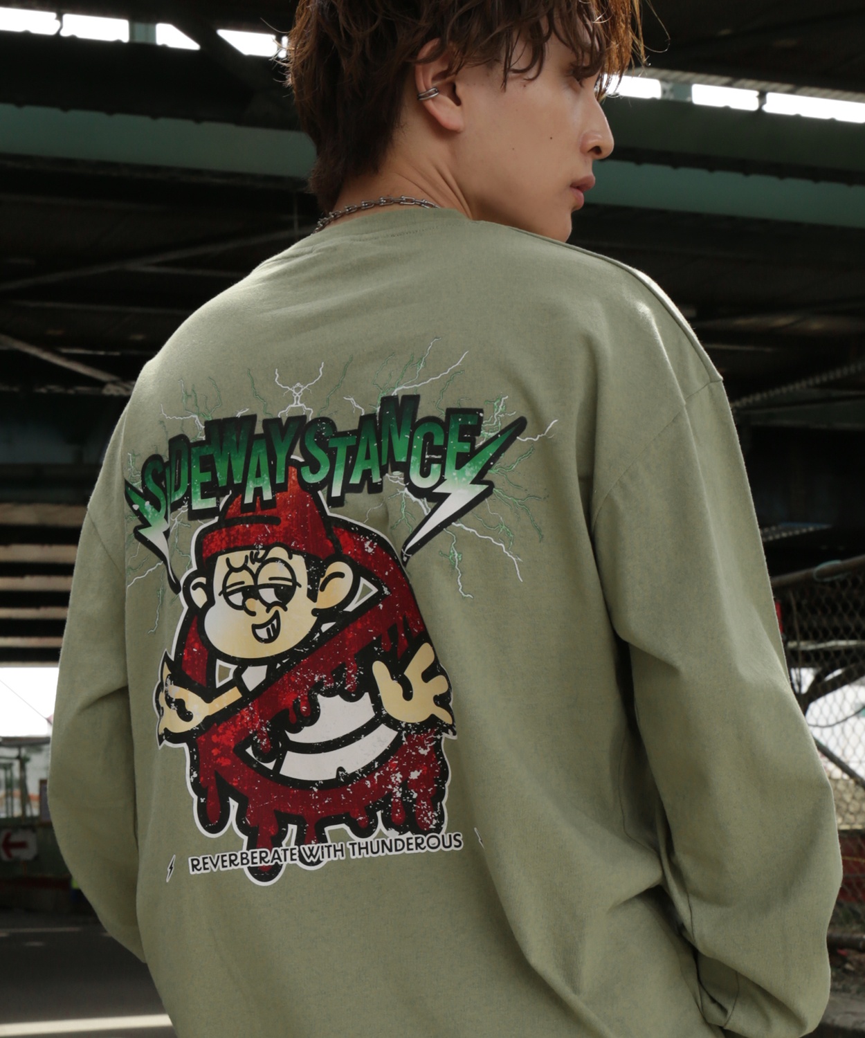 長袖Tシャツ メンズ SIDEWAY STANCE サイドウェイスタンス オリジナルプリント サンダーノーウェイ グラフィック ロンT 大きめ アメカジ スケーター ストリート | improves | 05