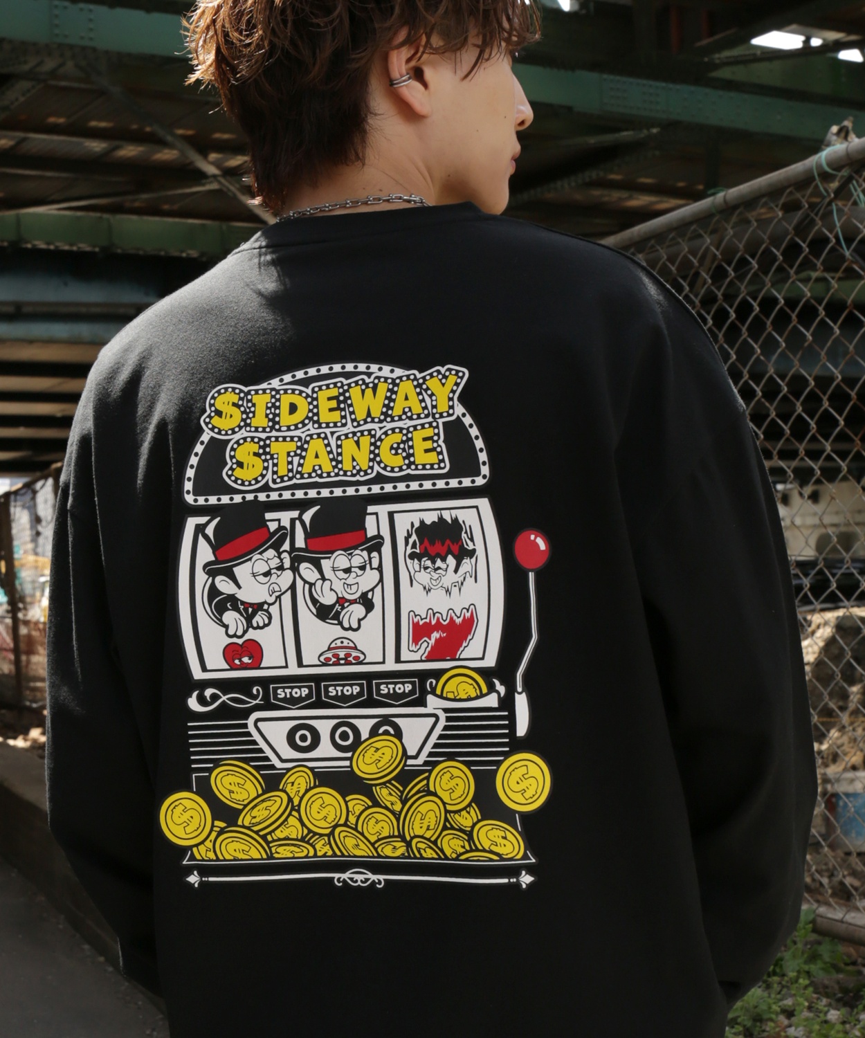 長袖Tシャツ メンズ SIDEWAY STANCE サイドウェイスタンス オリジナルプリント スロット グラフィック ロンT 大きめ アメカジ スケーター ストリート | improves | 01