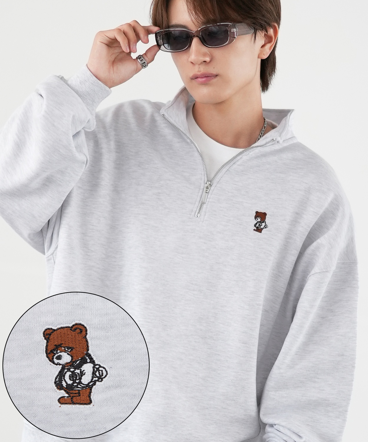 トレーナー メンズ SIDEWAY STANCE サイドウェイスタンス ワンポイント刺しゅう ハーフジップ 裏毛スウェット 大きめ アメカジ スケーター ストリート | improves | 03