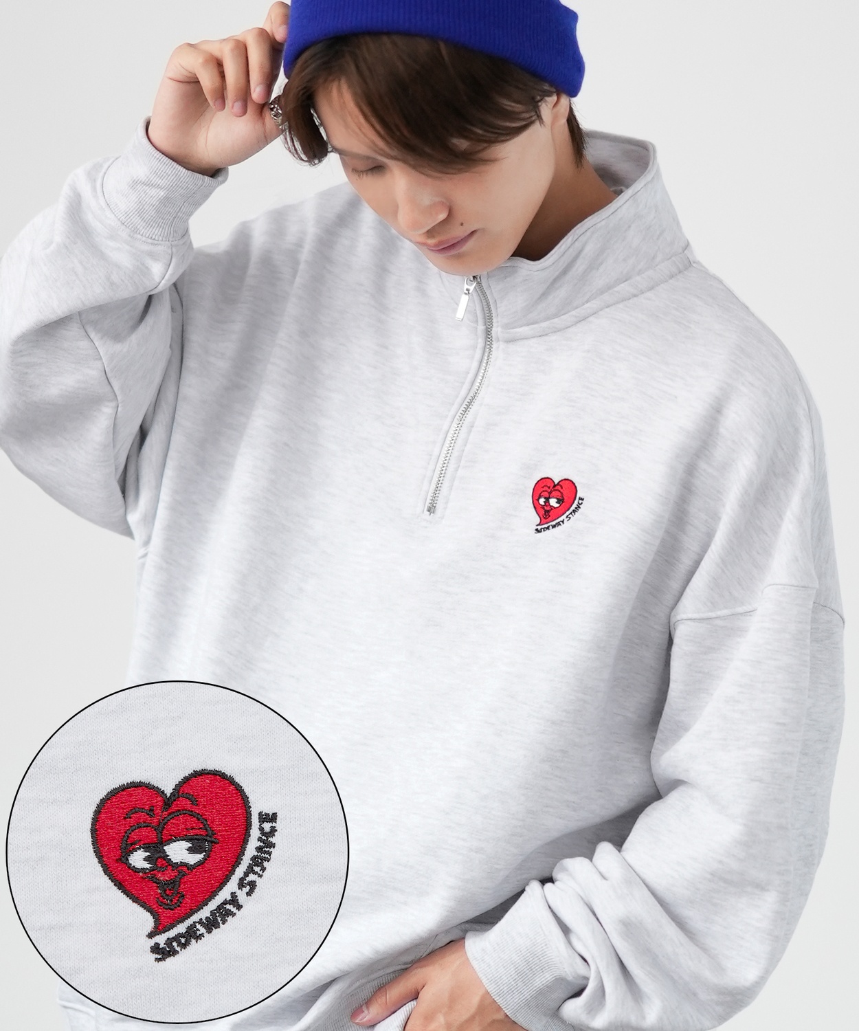 トレーナー メンズ SIDEWAY STANCE サイドウェイスタンス ワンポイント刺しゅう ハーフジップ 裏毛スウェット 大きめ アメカジ スケーター ストリート | improves | 07