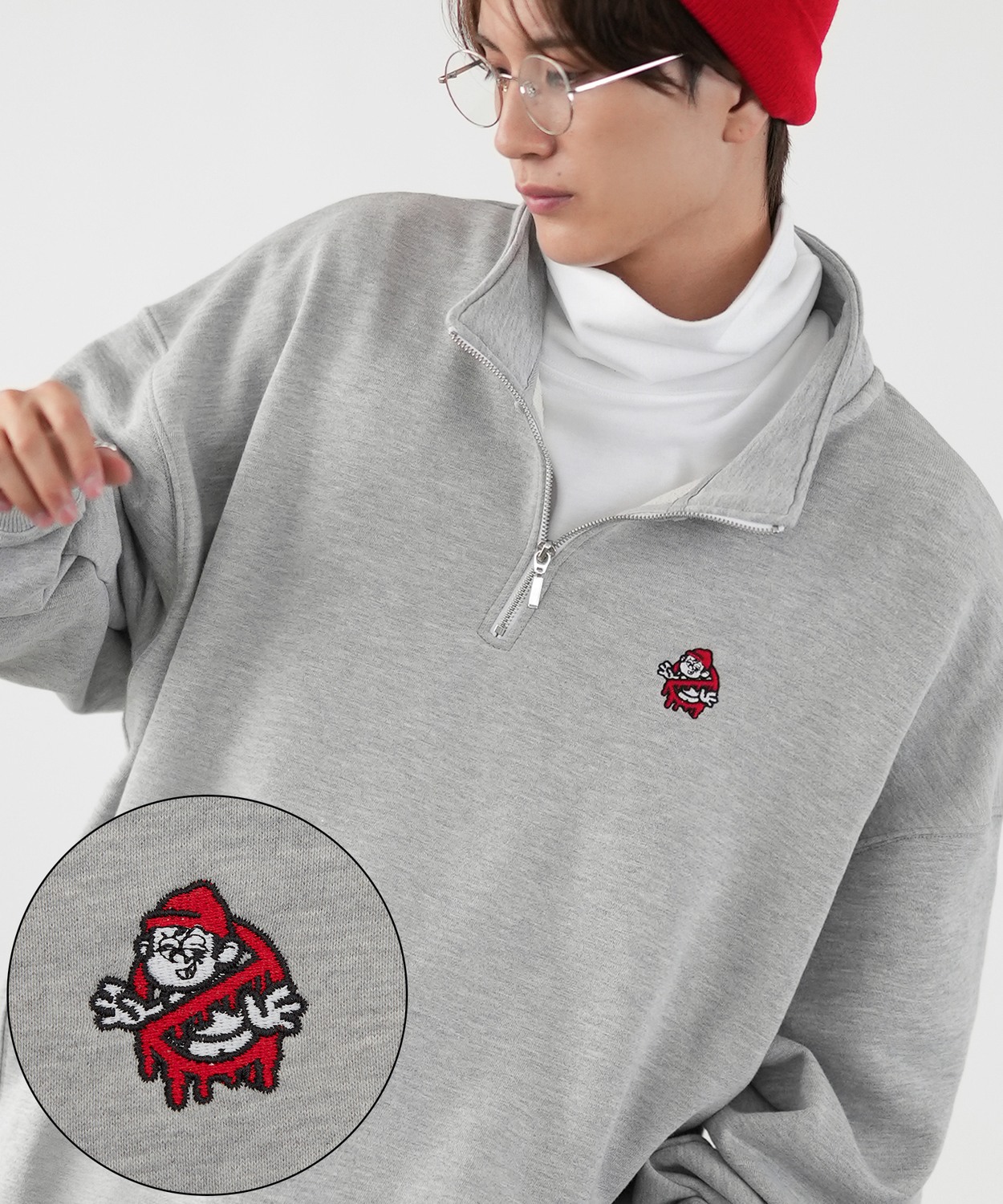 トレーナー メンズ SIDEWAY STANCE サイドウェイスタンス ワンポイント刺しゅう ハーフジップ 裏毛スウェット 大きめ アメカジ スケーター ストリート | improves | 11