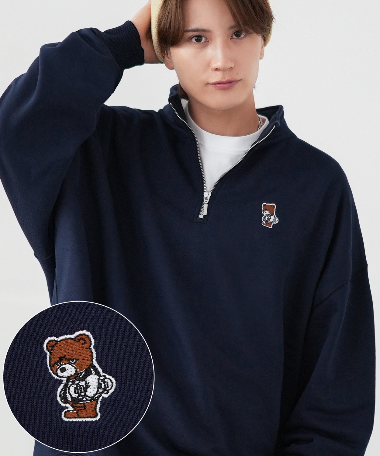 トレーナー メンズ SIDEWAY STANCE サイドウェイスタンス ワンポイント刺しゅう ハーフジップ 裏毛スウェット 大きめ アメカジ スケーター ストリート | improves | 02