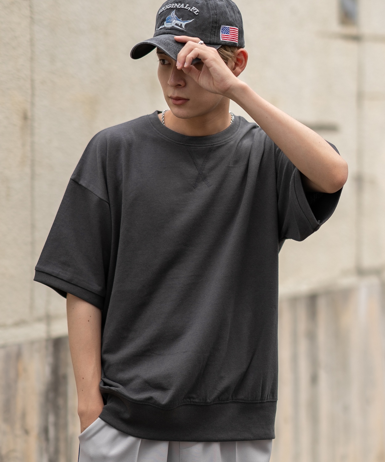 半袖トレーナーシャツ メンズ SIDEWAY STANCE サイドウェイスタンス 無地 Vガゼット スウェット 大きめ アメカジ カジュアル スケーター ストリート | improves | 06