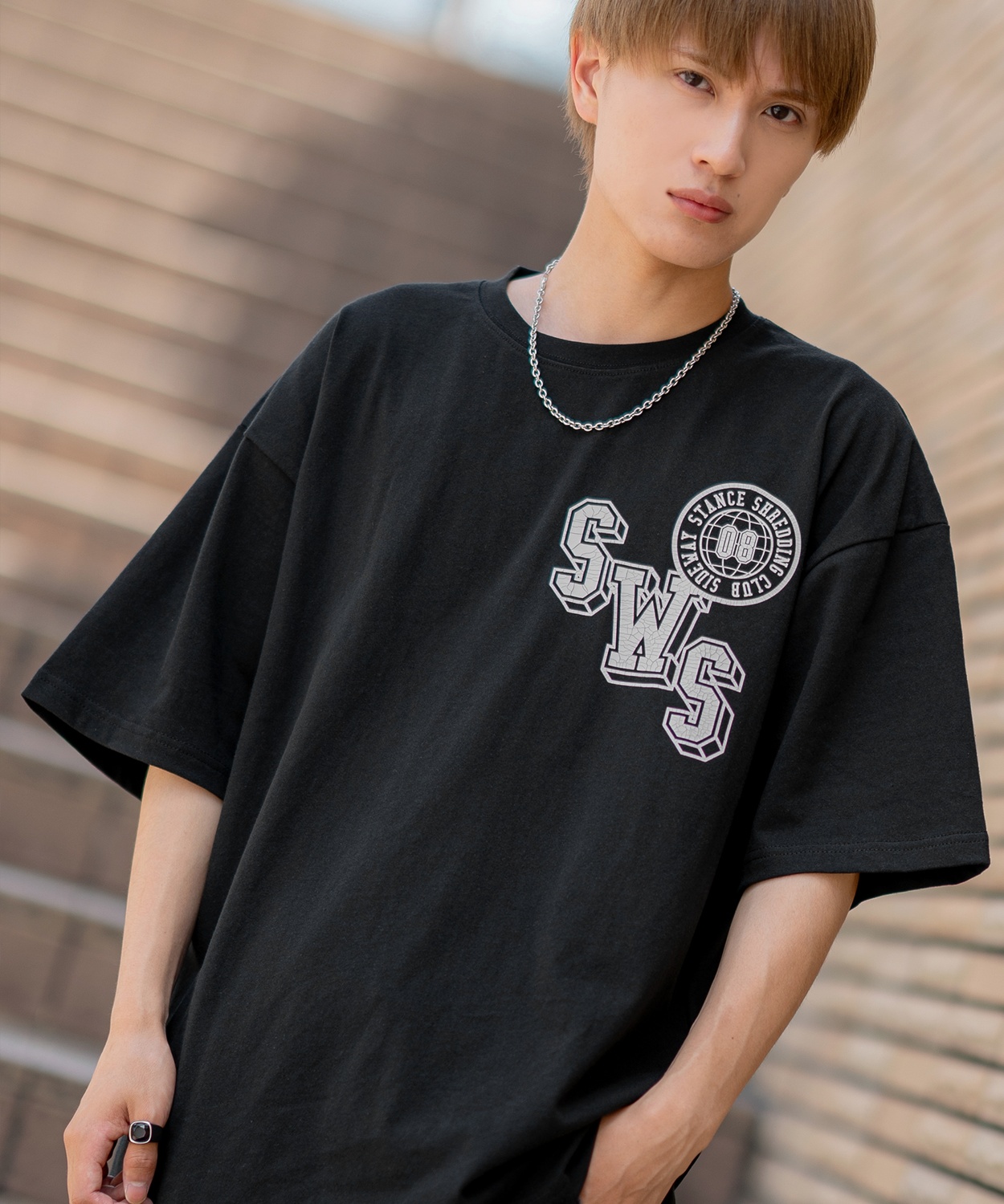 半袖Tシャツ メンズ SIDEWAY STANCE サイドウェイスタンス クラックプリント カレッジ...