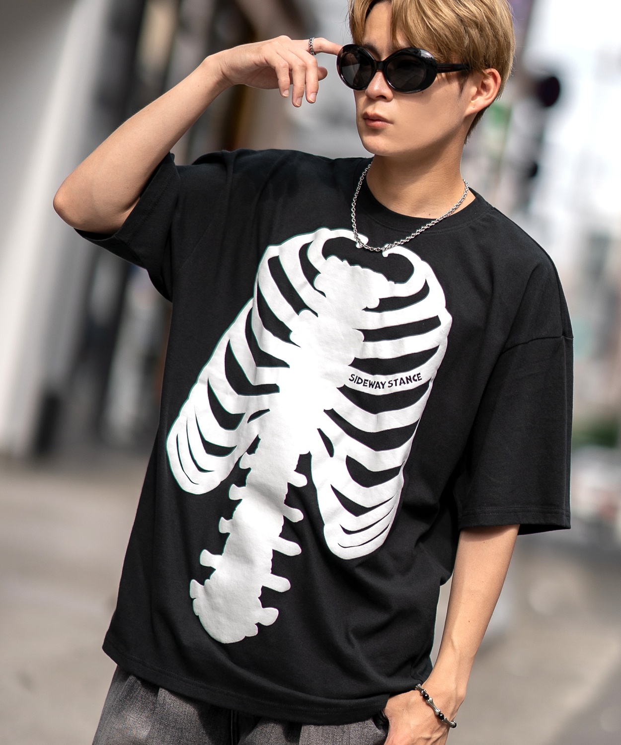 半袖Tシャツ メンズ SIDEWAY STANCE サイドウェイスタンス ボーン 発泡プリント カッ...