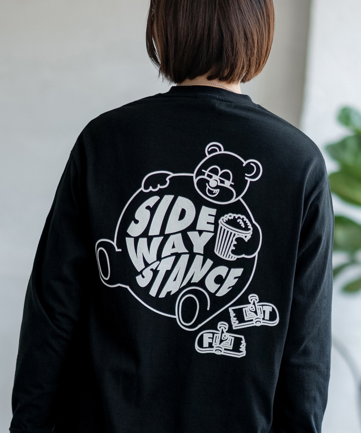 長袖Tシャツ レディース SIDEWAY STANCE サイドウェイスタンス オリジナル スケボー クマ グラフィック ロンT カットソー アメカジ スケーター ストリート | improves | 01