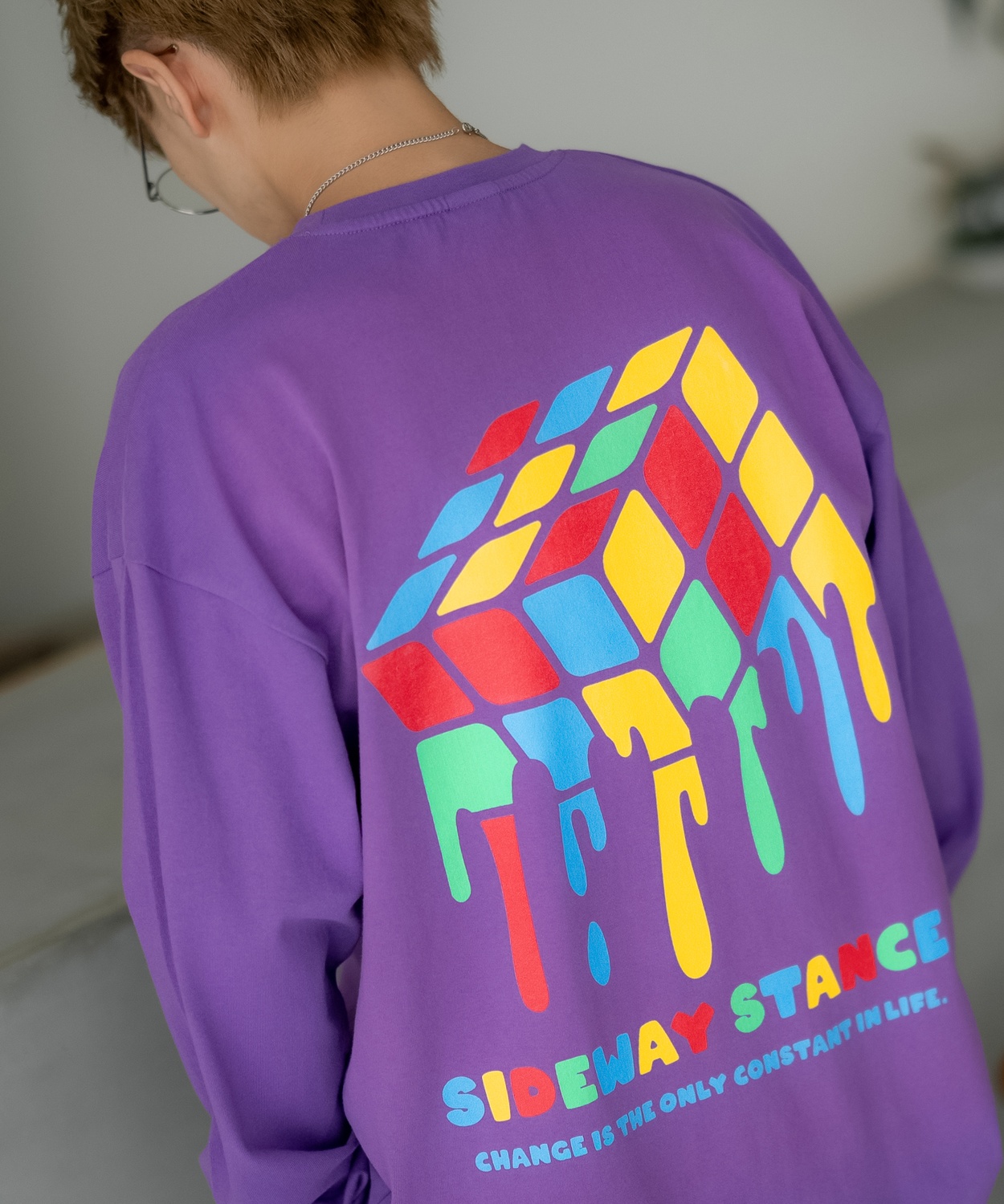 長袖Tシャツ メンズ SIDEWAY STANCE サイドウェイスタンス ドリップキューブ カットソー ロンT 大きめ アメカジ カジュアル スケーター ストリート 古着MIX 韓国 | improves | 04