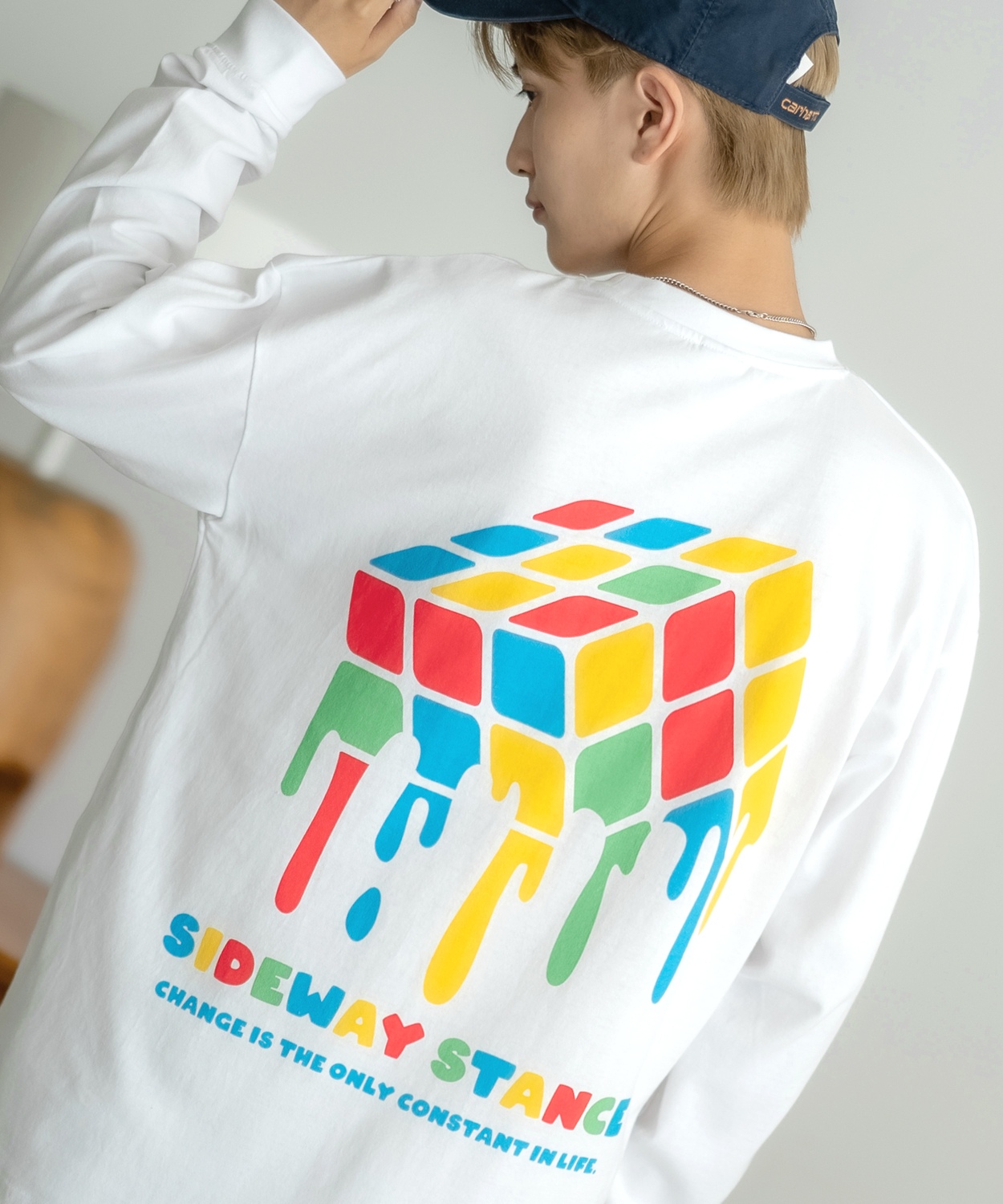 長袖Tシャツ メンズ SIDEWAY STANCE サイドウェイスタンス ドリップキューブ カットソー ロンT 大きめ アメカジ カジュアル スケーター ストリート 古着MIX 韓国 | improves | 01