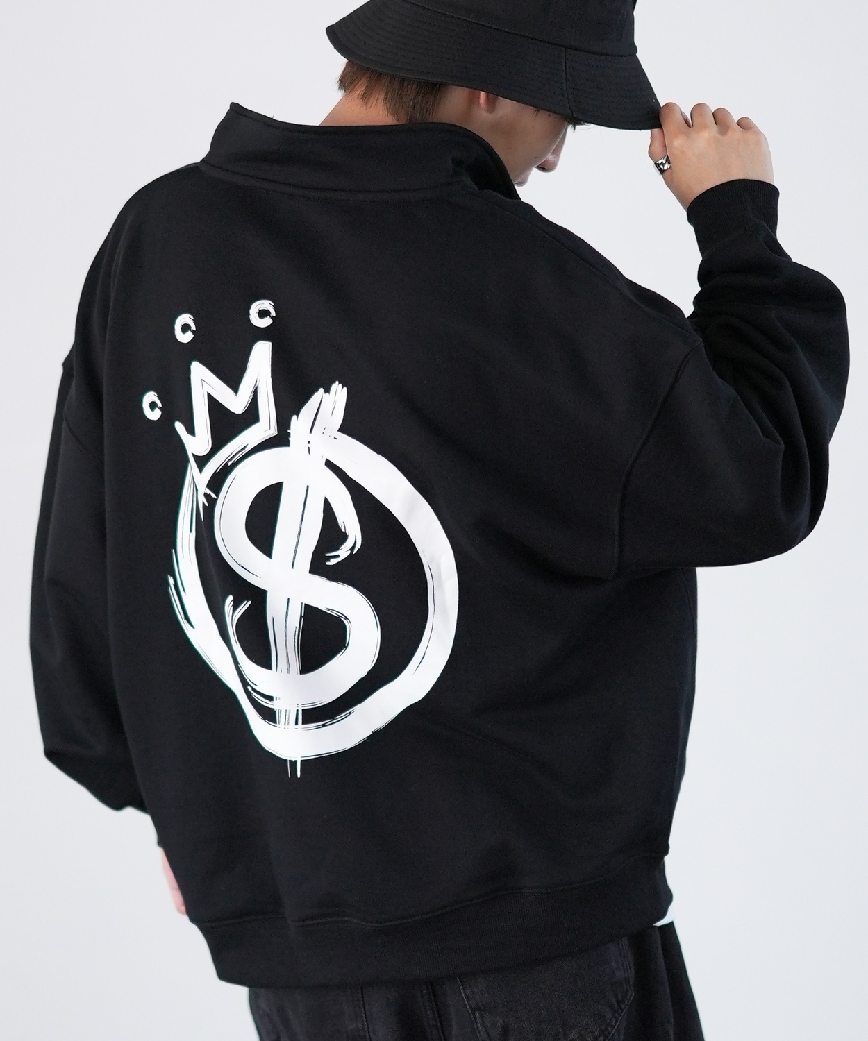 トレーナー メンズ SIDEWAY STANCE サイドウェイスタンス オリジナルプリント スウェットハーフジップ クラウンロゴ オーバーサイズ スケーター ストリート 韓国 | improves | 01